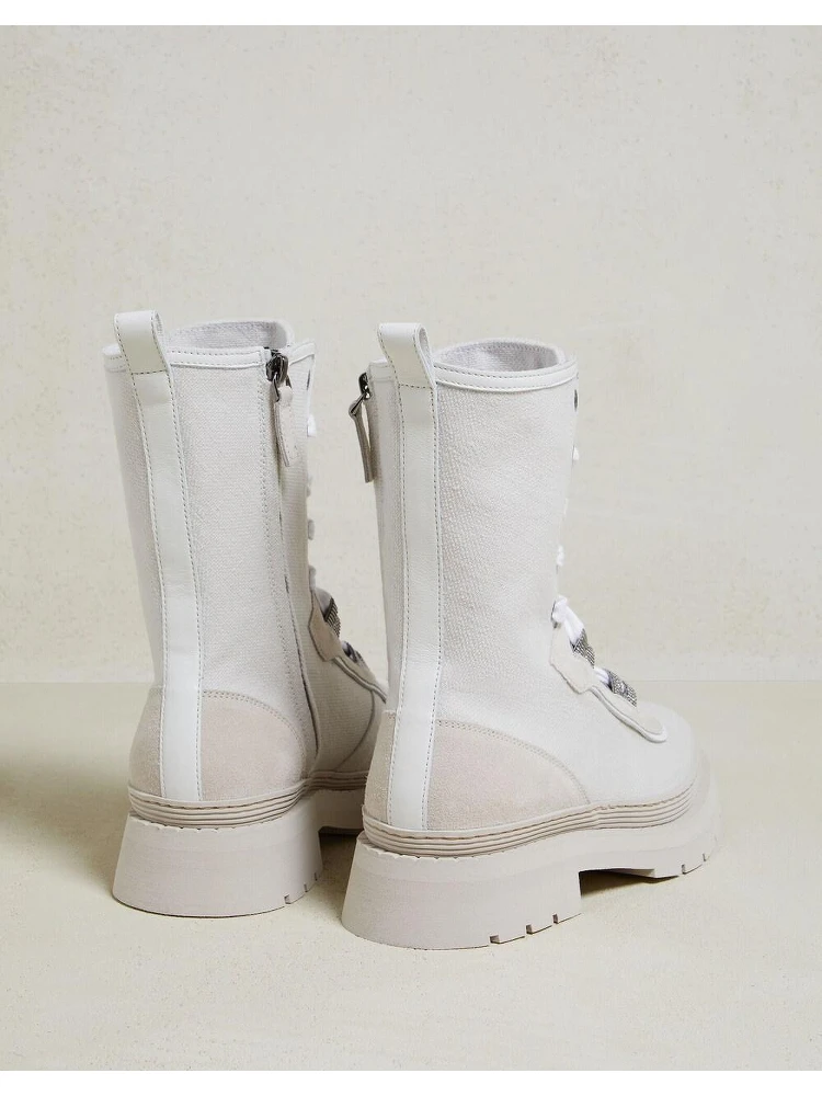 Beige Cotton Lace-Up Boots alternative