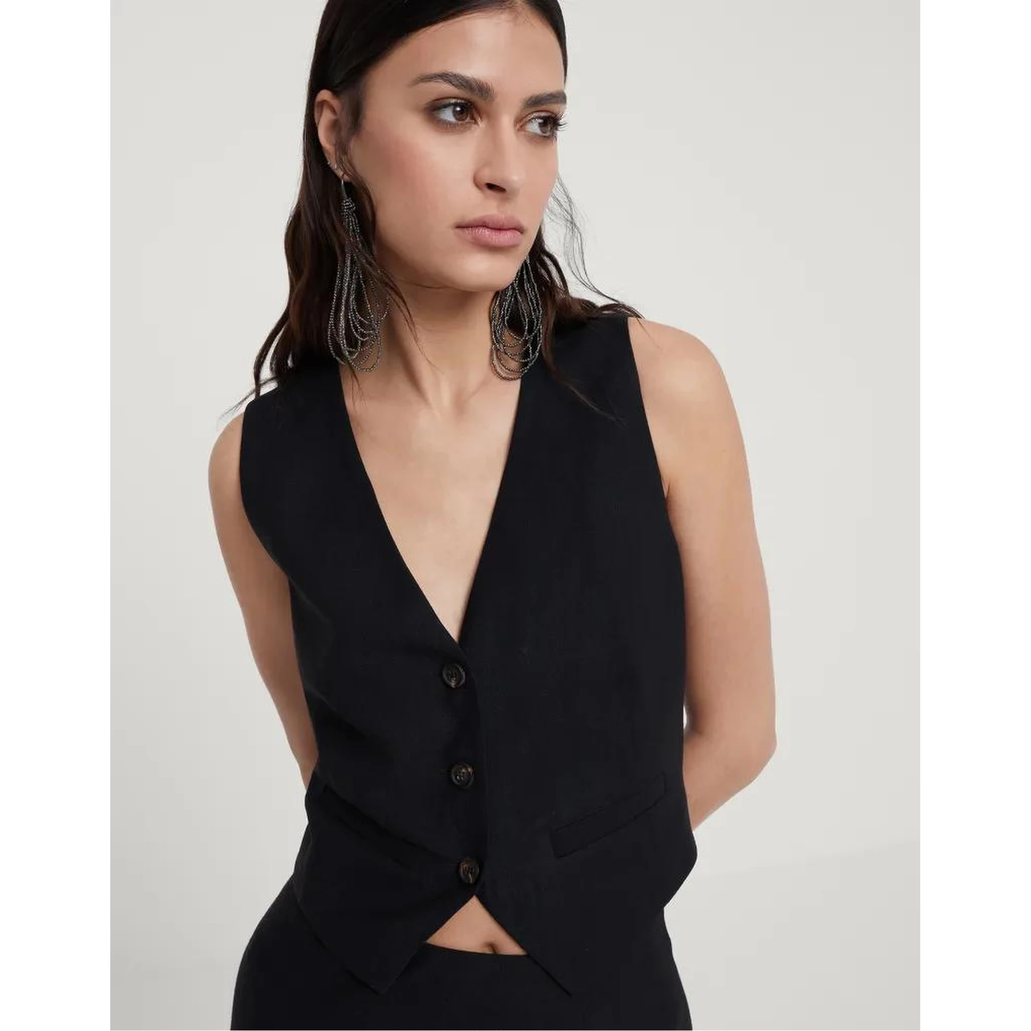 Black Viscose Sleveless Jacket