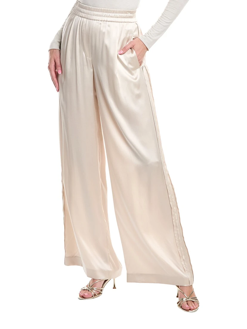 Beige Silk Casual Pants