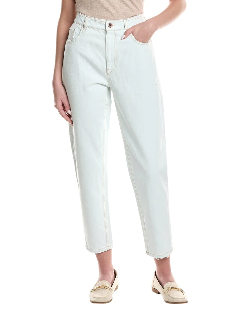 Blue Cotton High-Waisted Jean