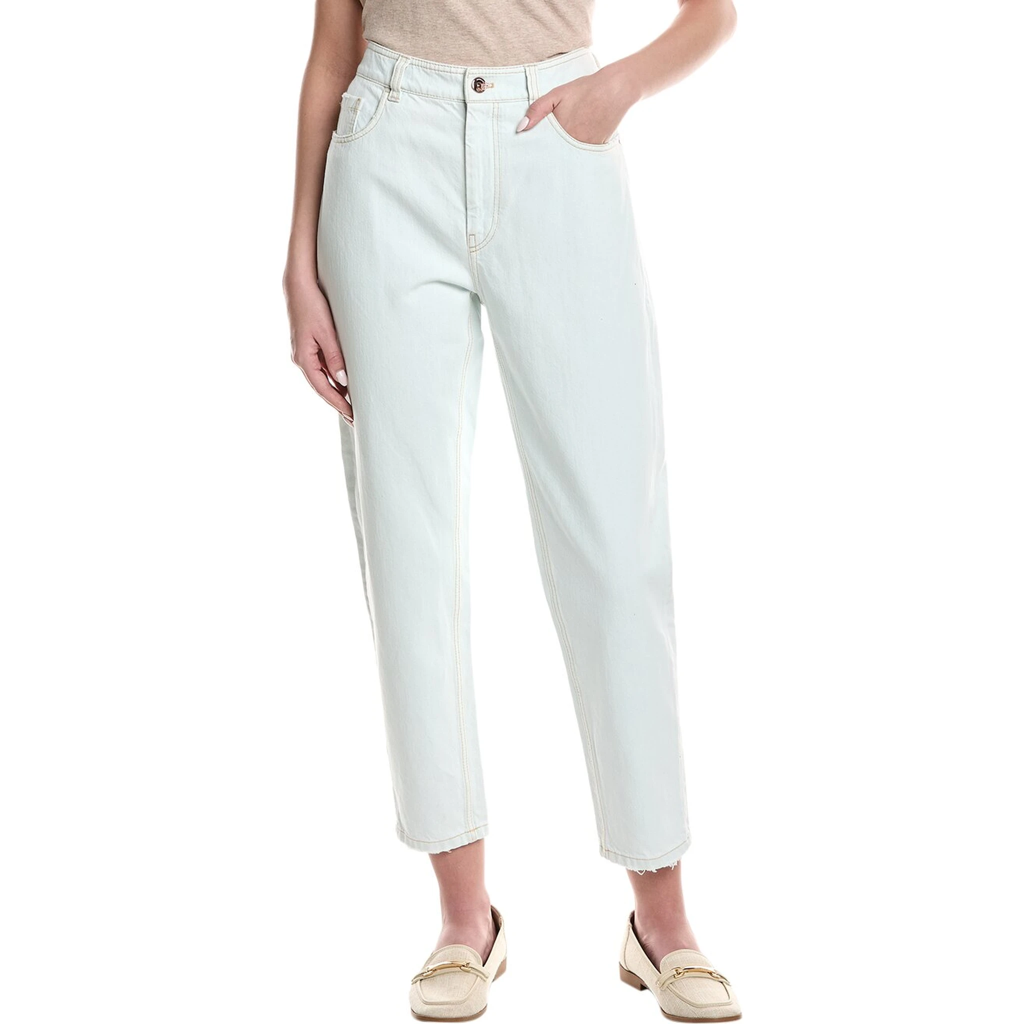 Blue Cotton High-Waisted Jean