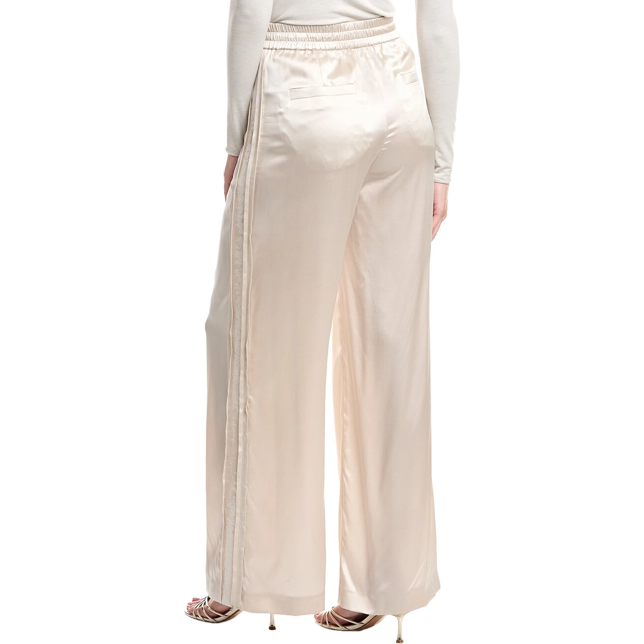 Beige Silk Casual Pants