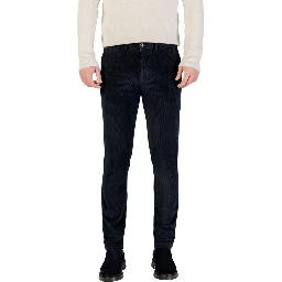 Blue Cotton Casual Pants