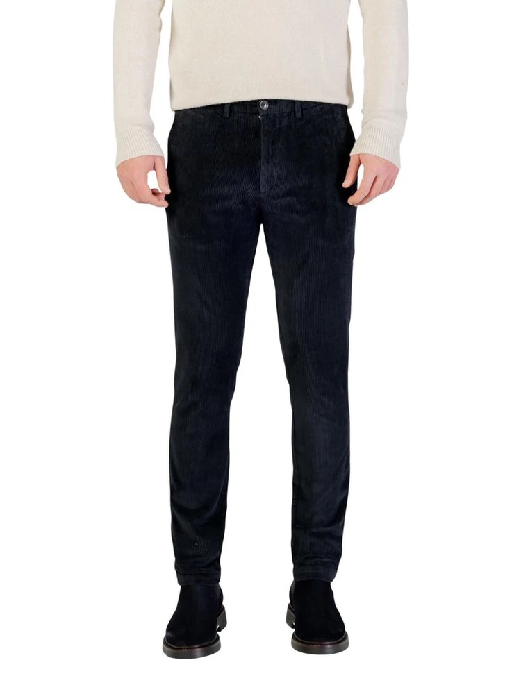 Blue Cotton Casual Pants