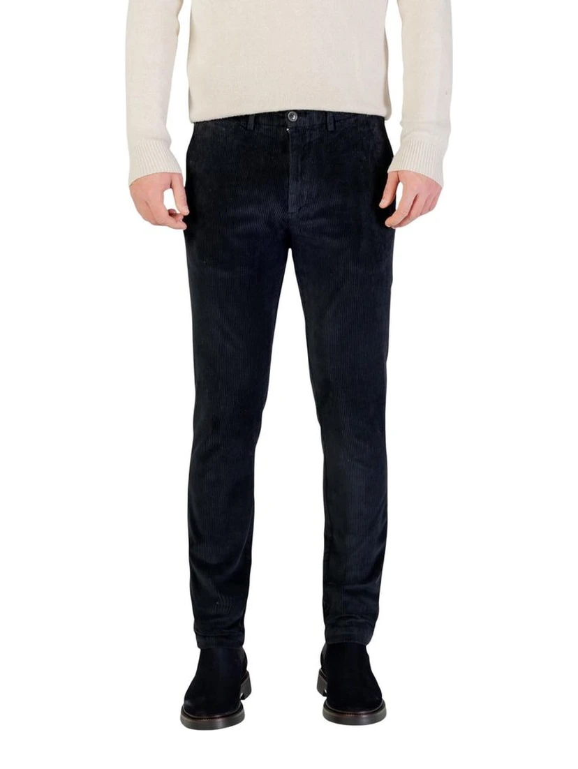 Blue Cotton Casual Pants