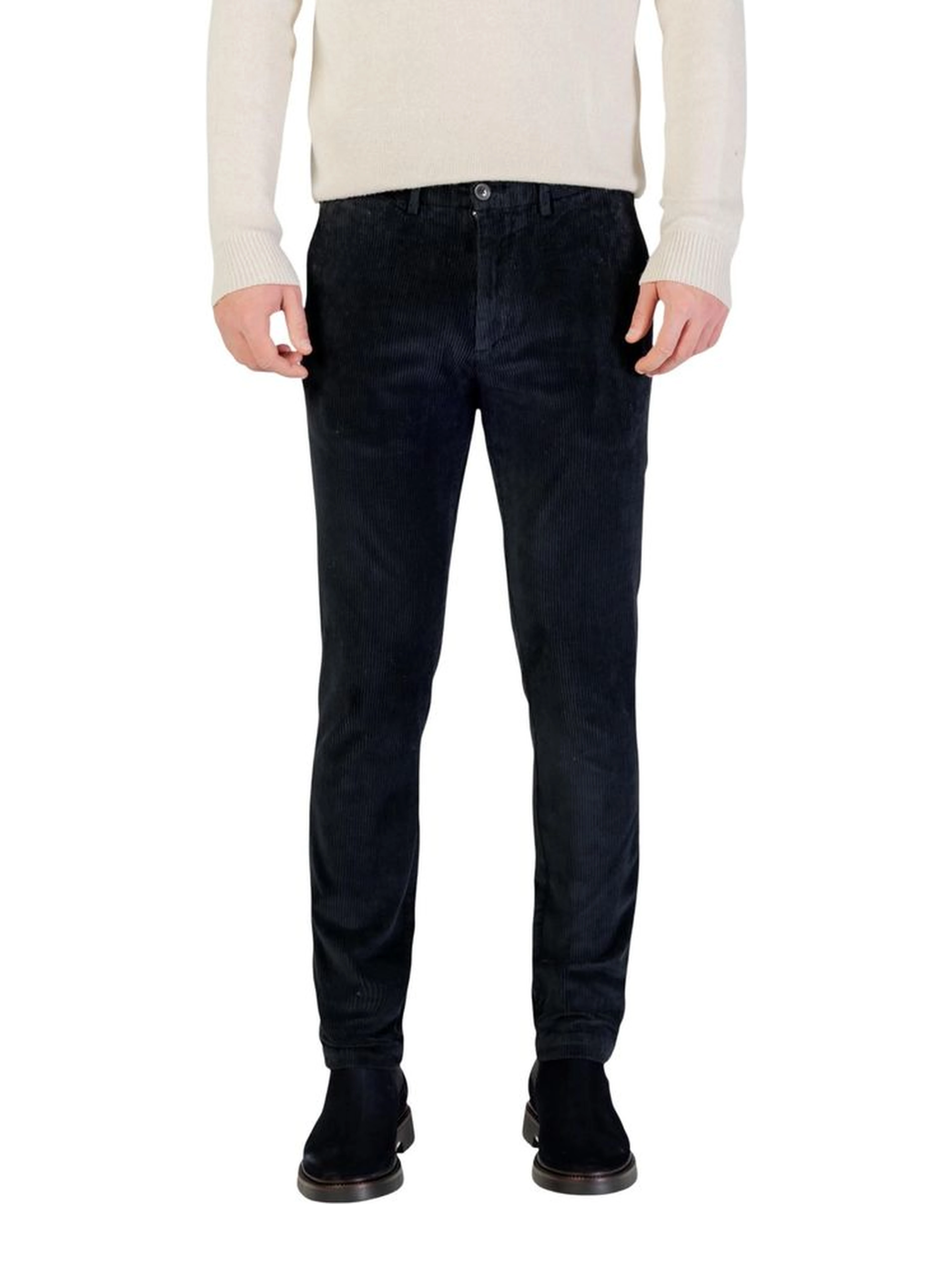 Blue Cotton Casual Pants