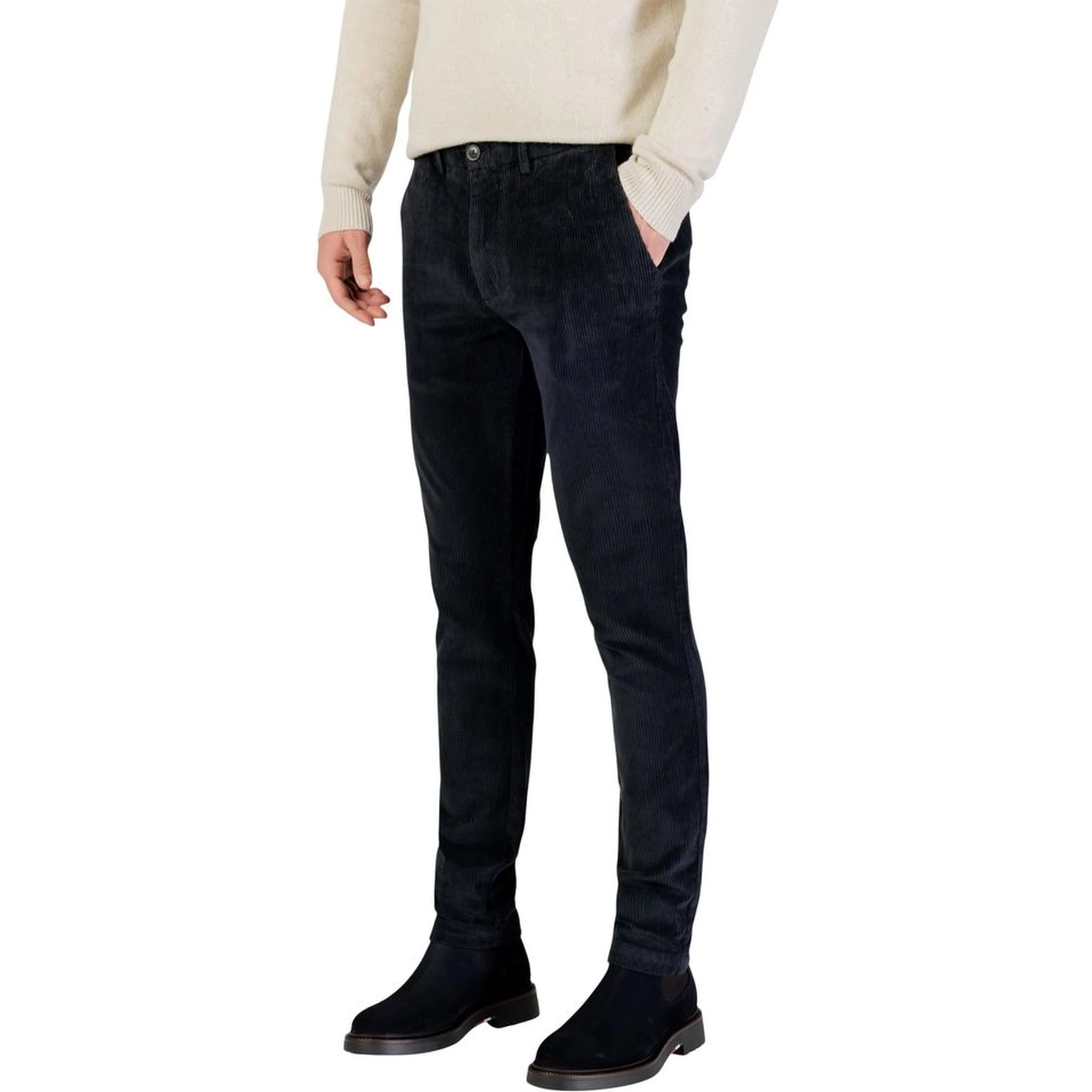 Blue Cotton Casual Pants