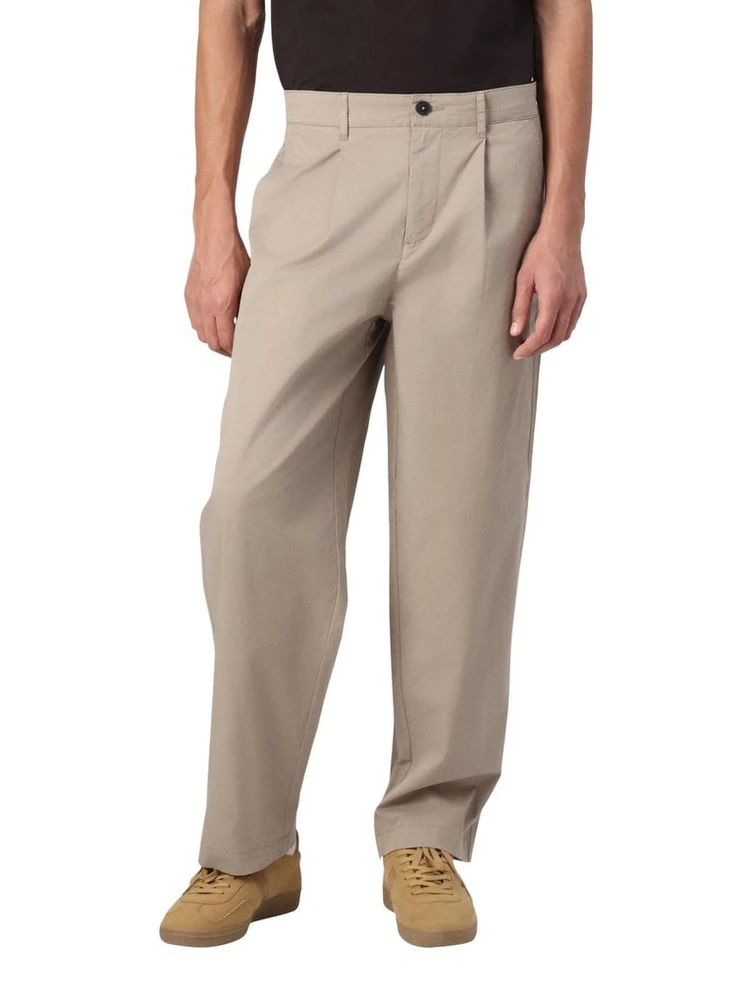 Beige Cotton Casual Pants