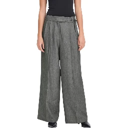 Gray Polyester Casual Pants