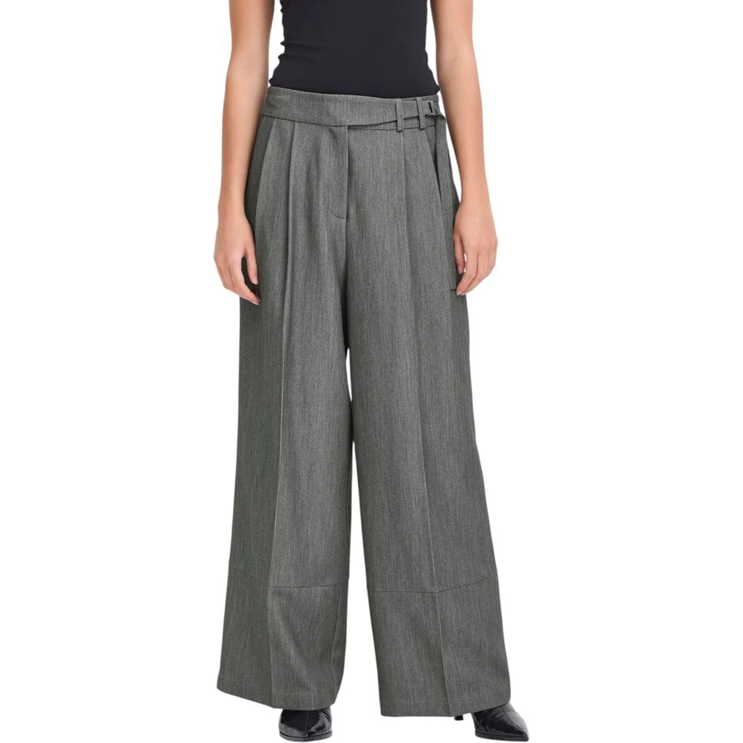 Gray Polyester Casual Pants