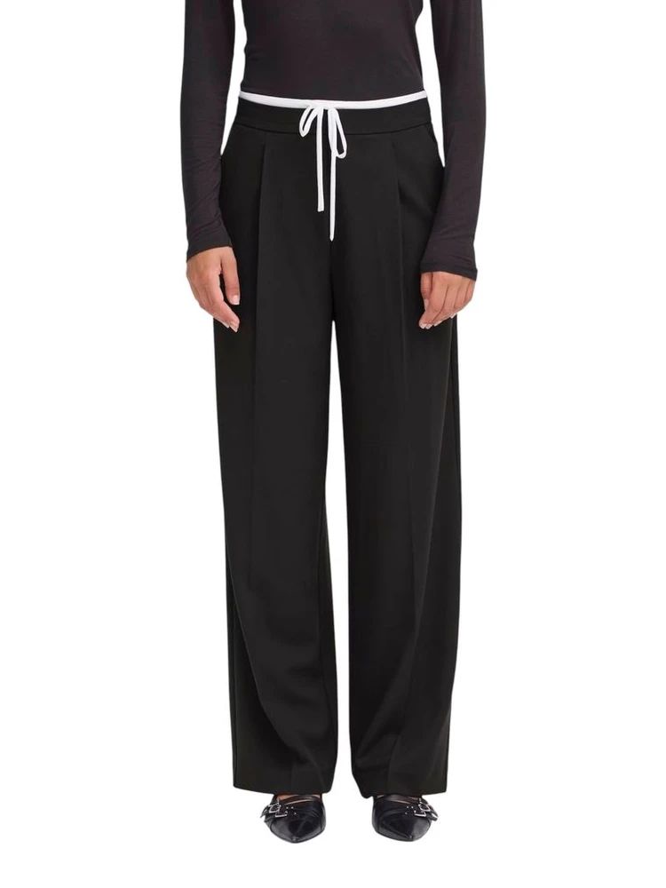 Black Polyester Casual Pants