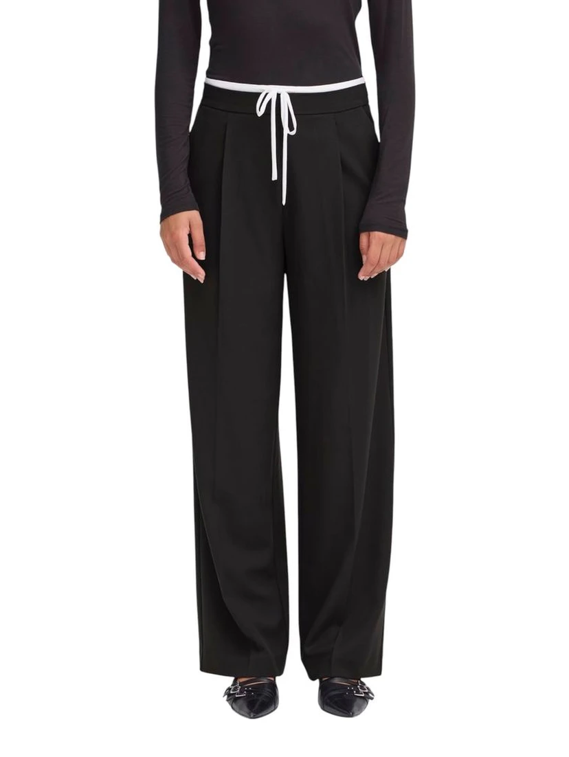 Black Polyester Casual Pants