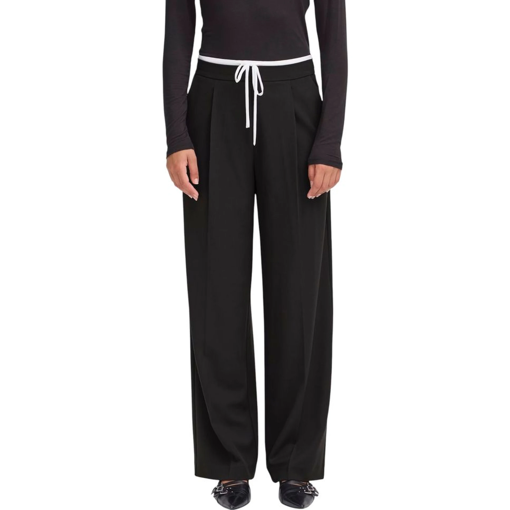 Black Polyester Casual Pants