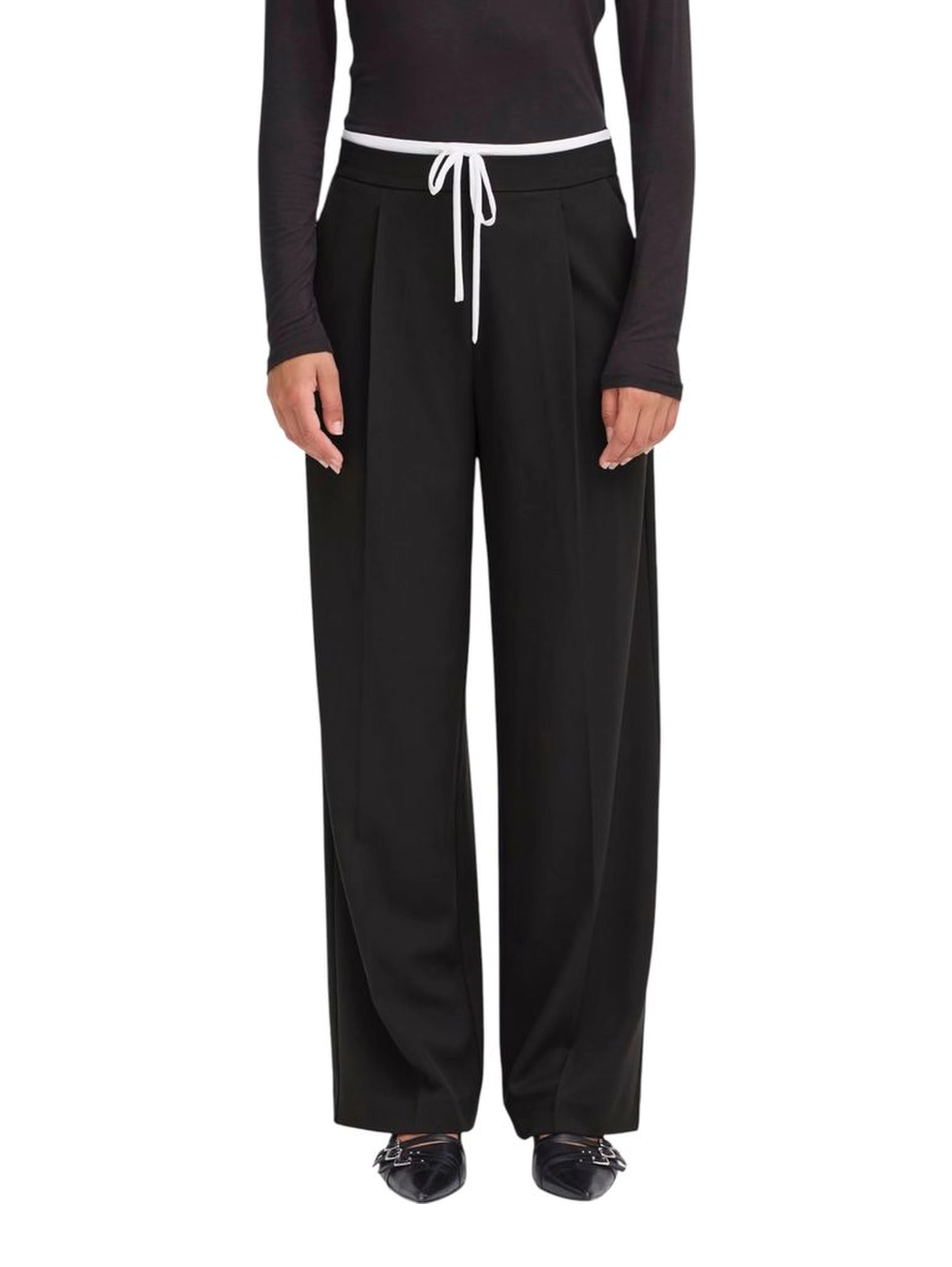 Black Polyester Casual Pants