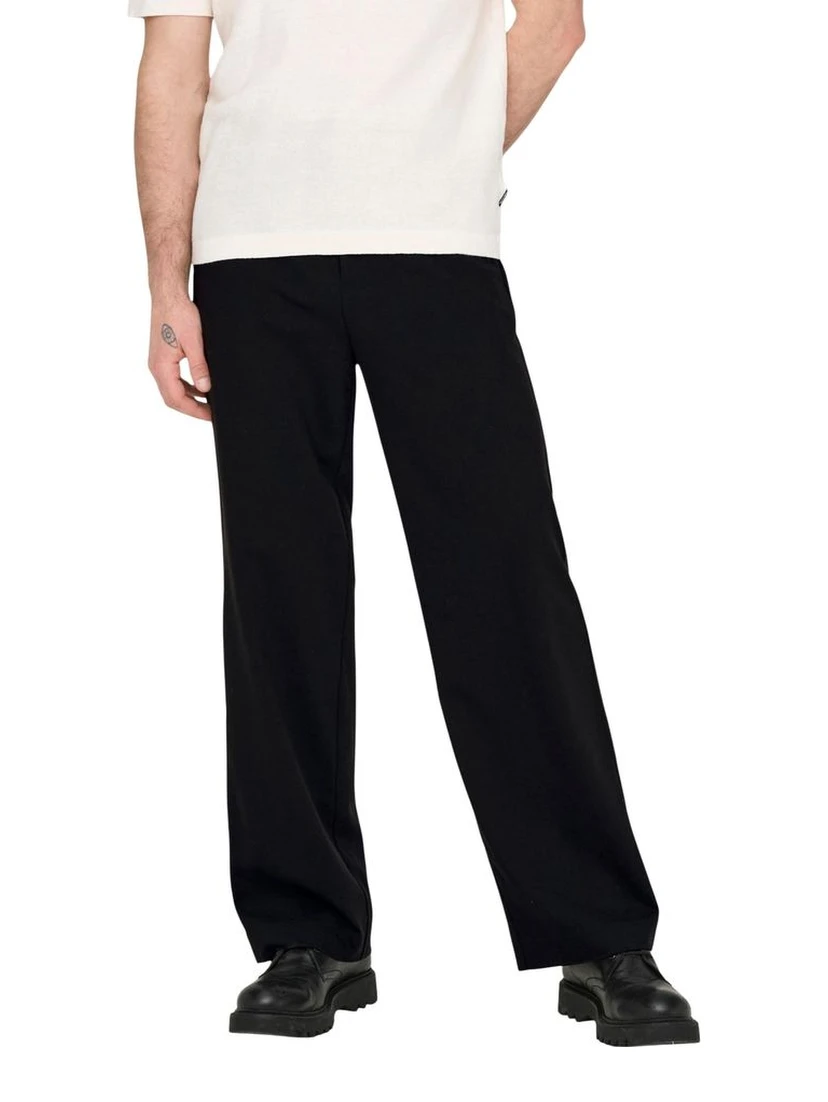 Black Polyester Casual Pants