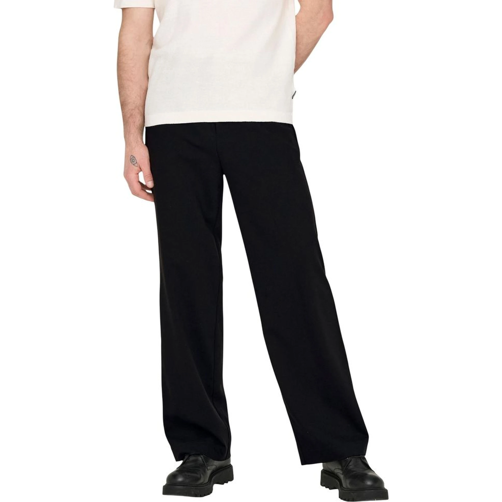 Black Polyester Casual Pants