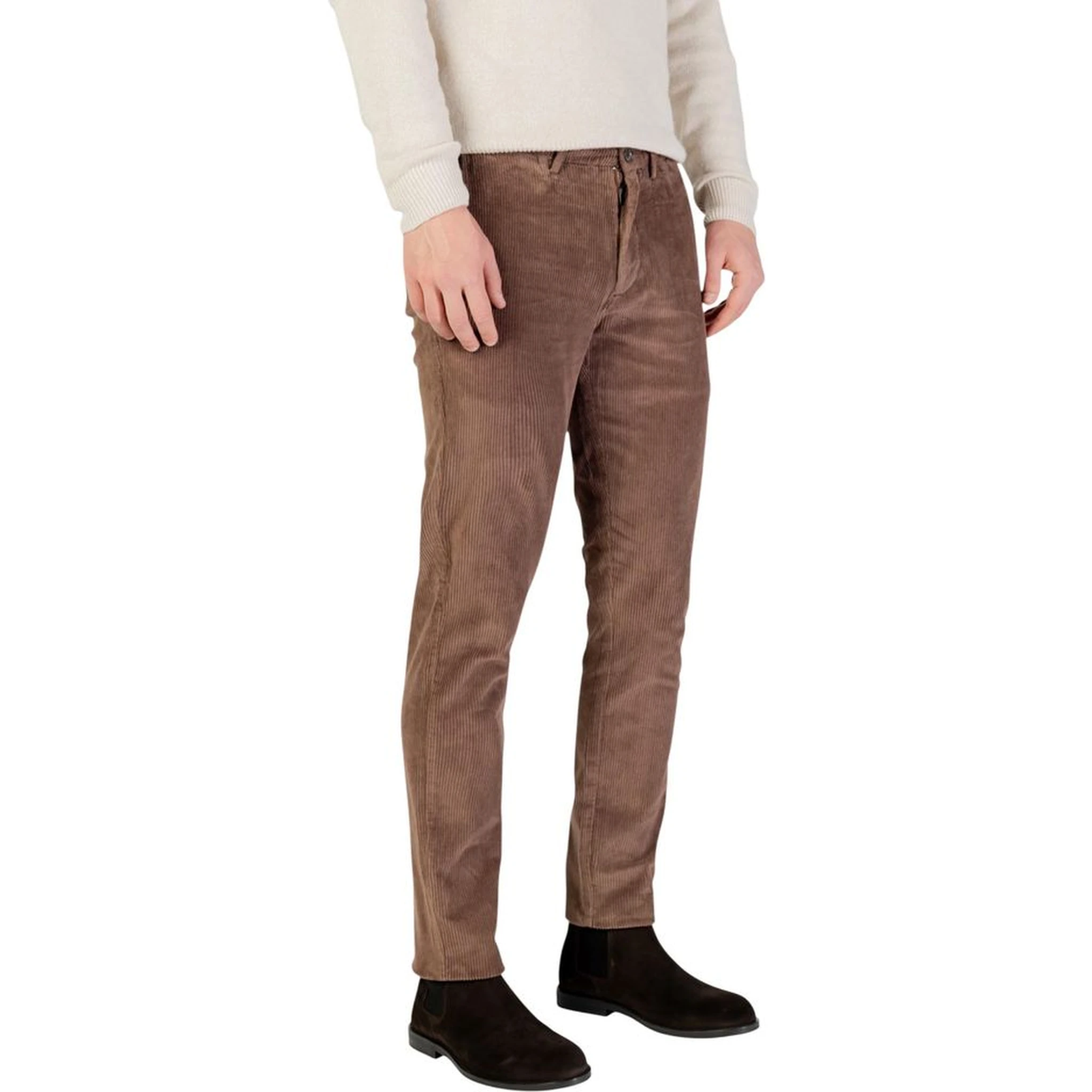 Brown Cotton Casual Pants