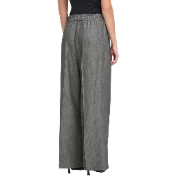 Gray Polyester Casual Pants