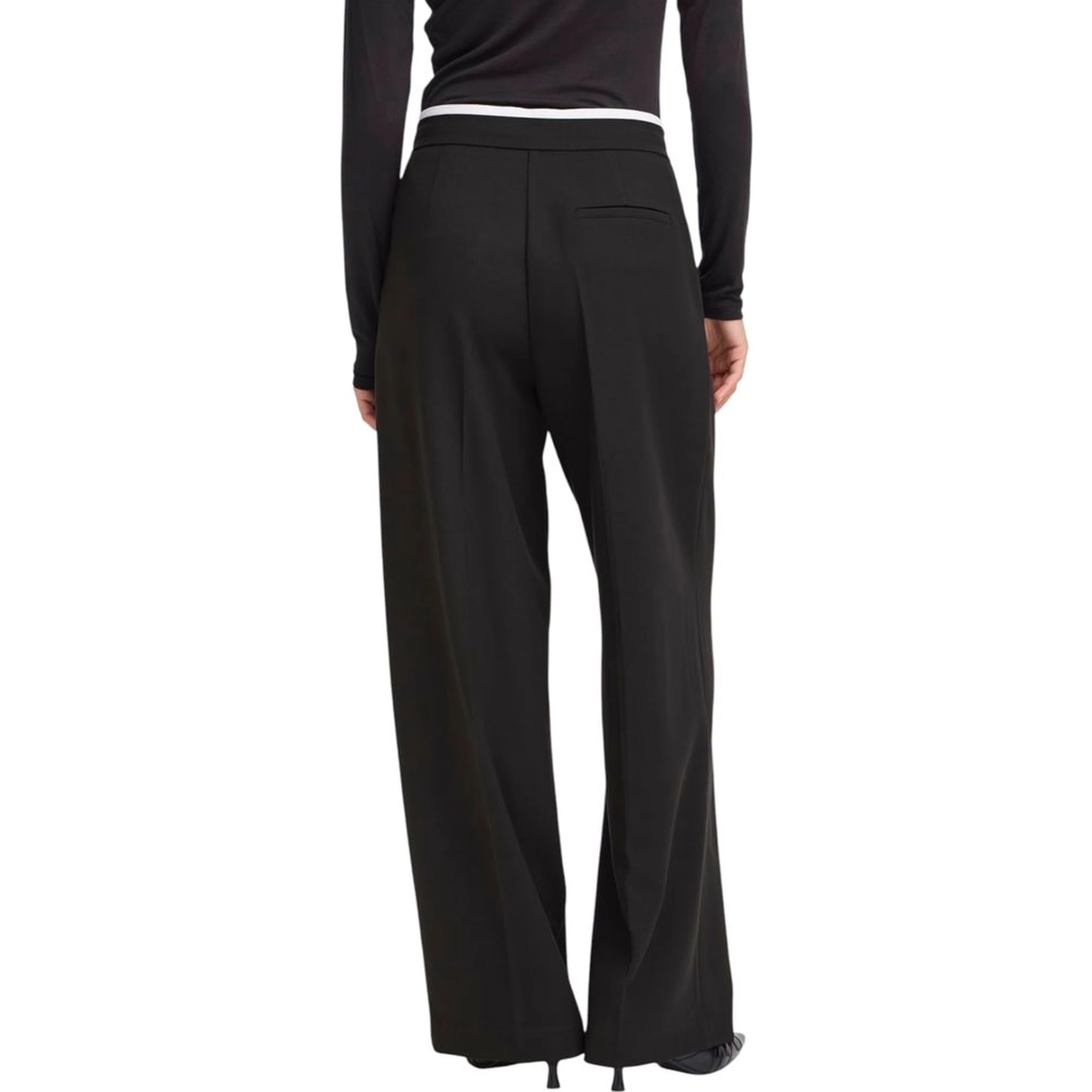 Black Polyester Casual Pants