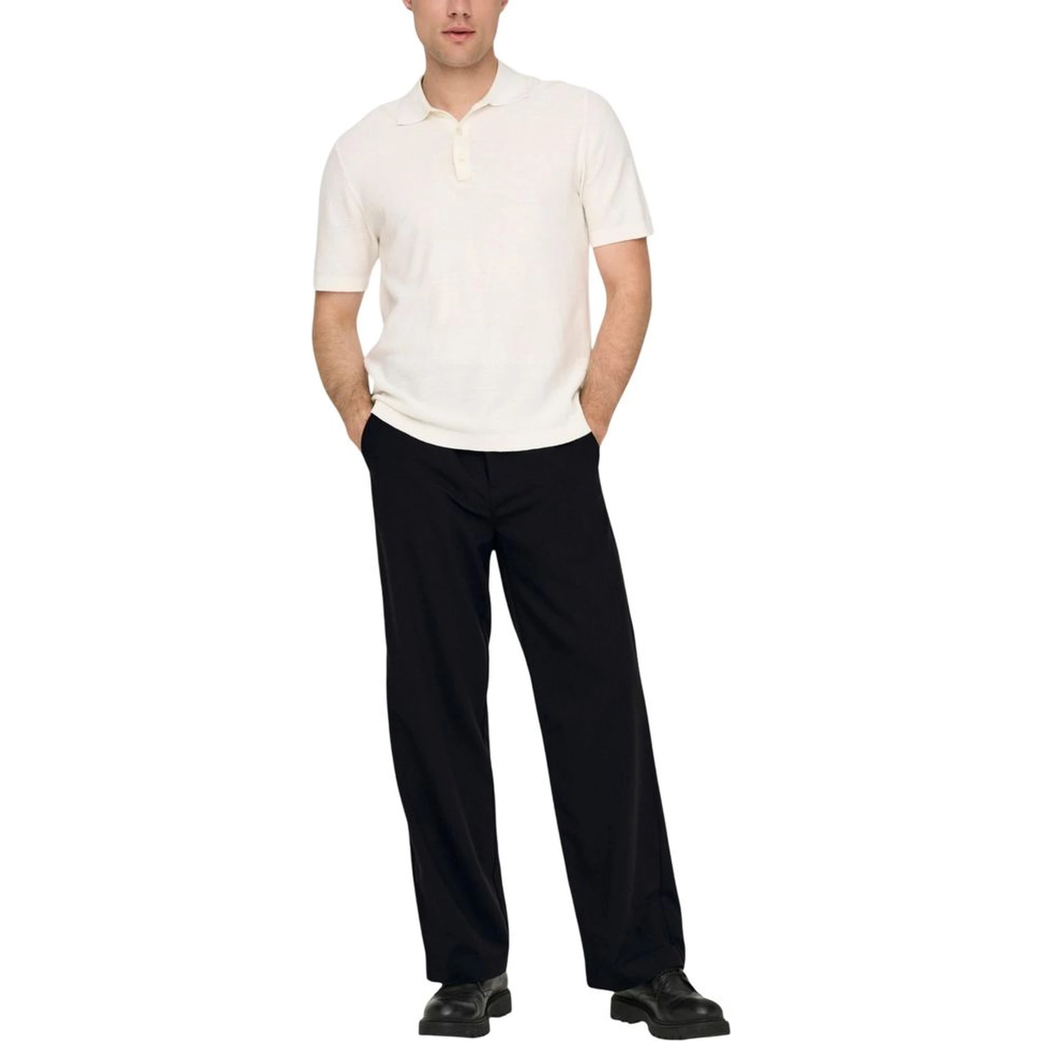 Black Polyester Casual Pants