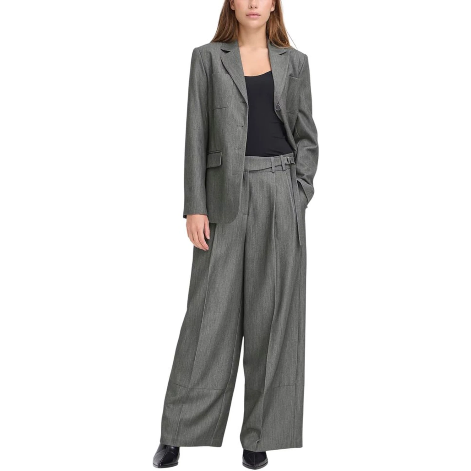 Gray Polyester Casual Pants