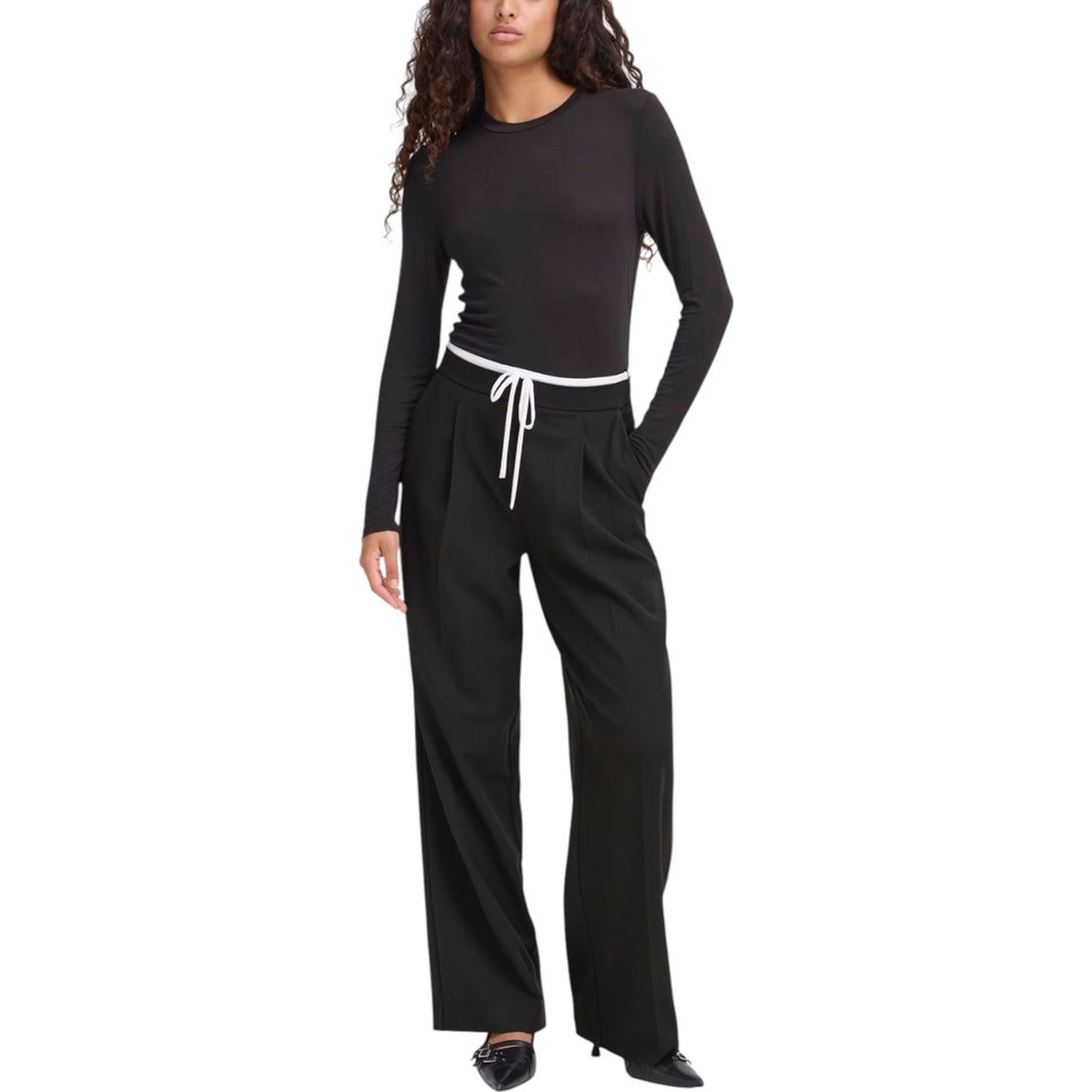 Black Polyester Casual Pants