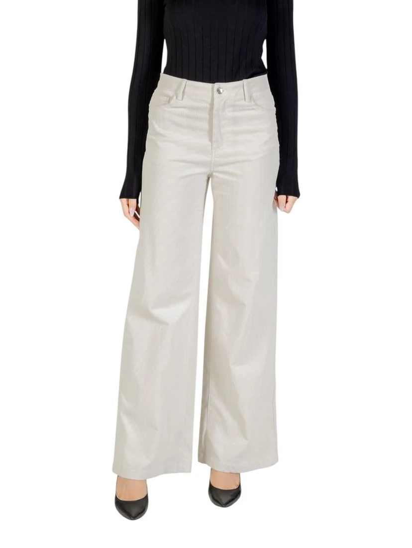 Beige Cotton Casual Pants