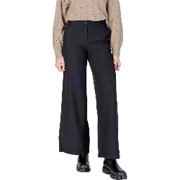 Black Polyester Flared Pants