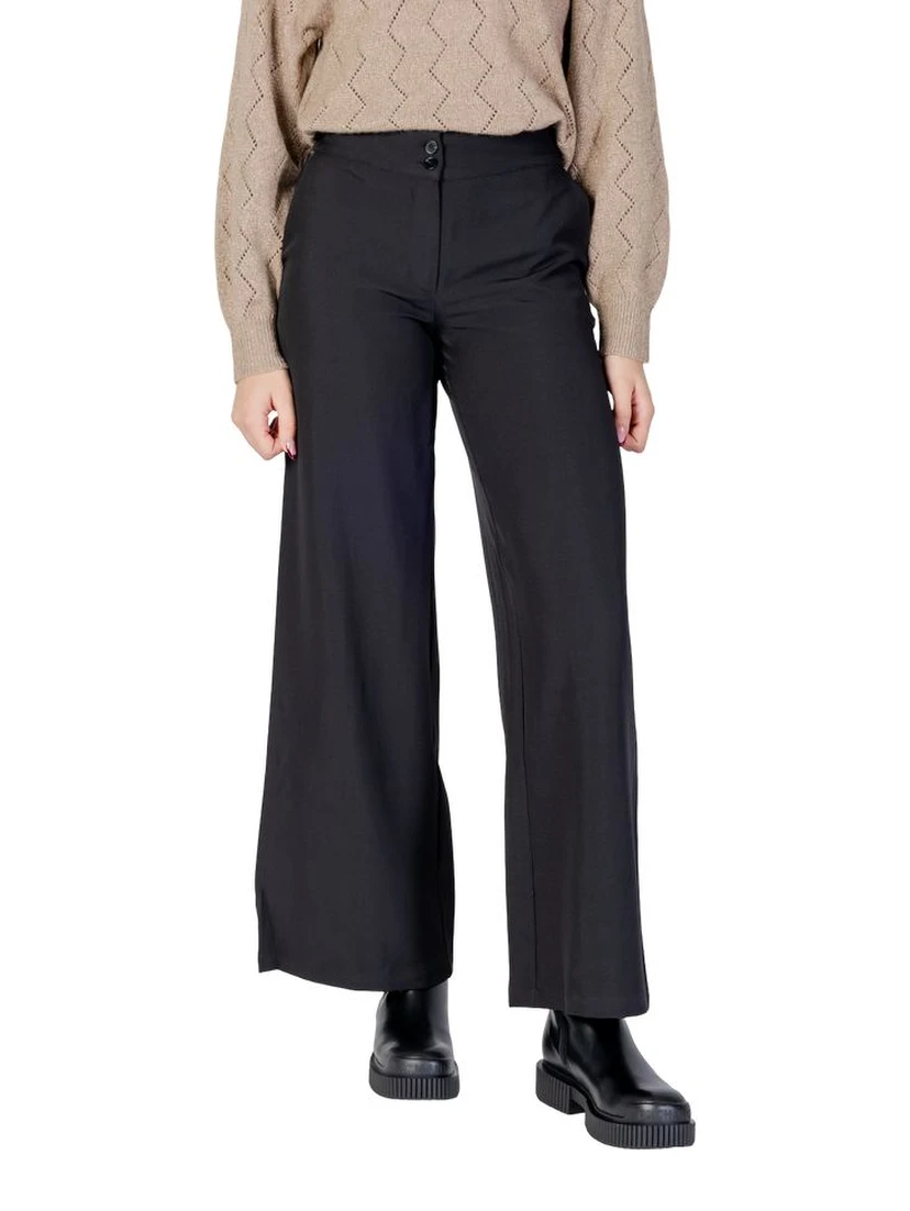 Black Polyester Flared Pants