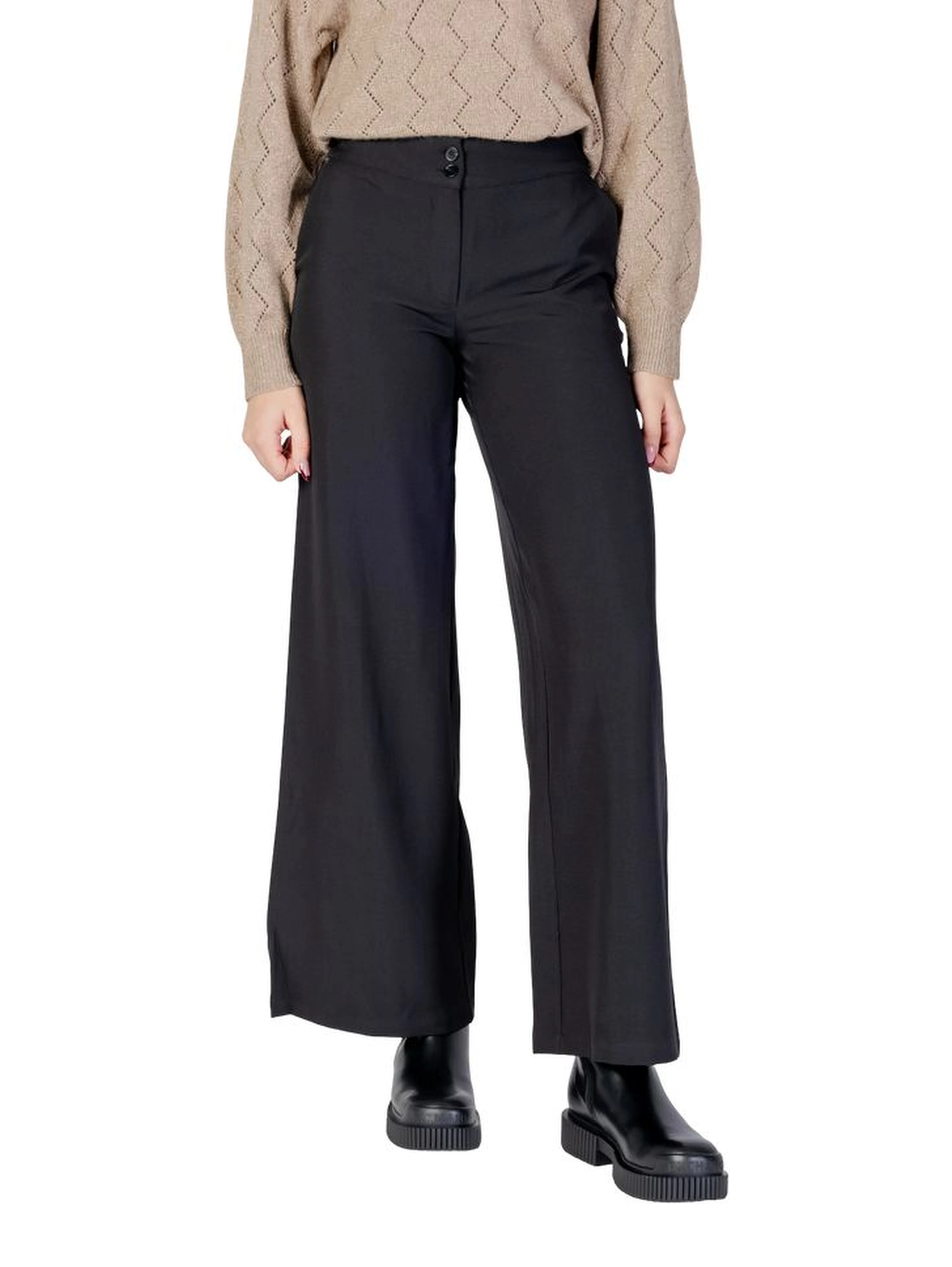 Black Polyester Flared Pants