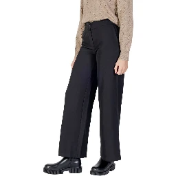Black Polyester Flared Pants