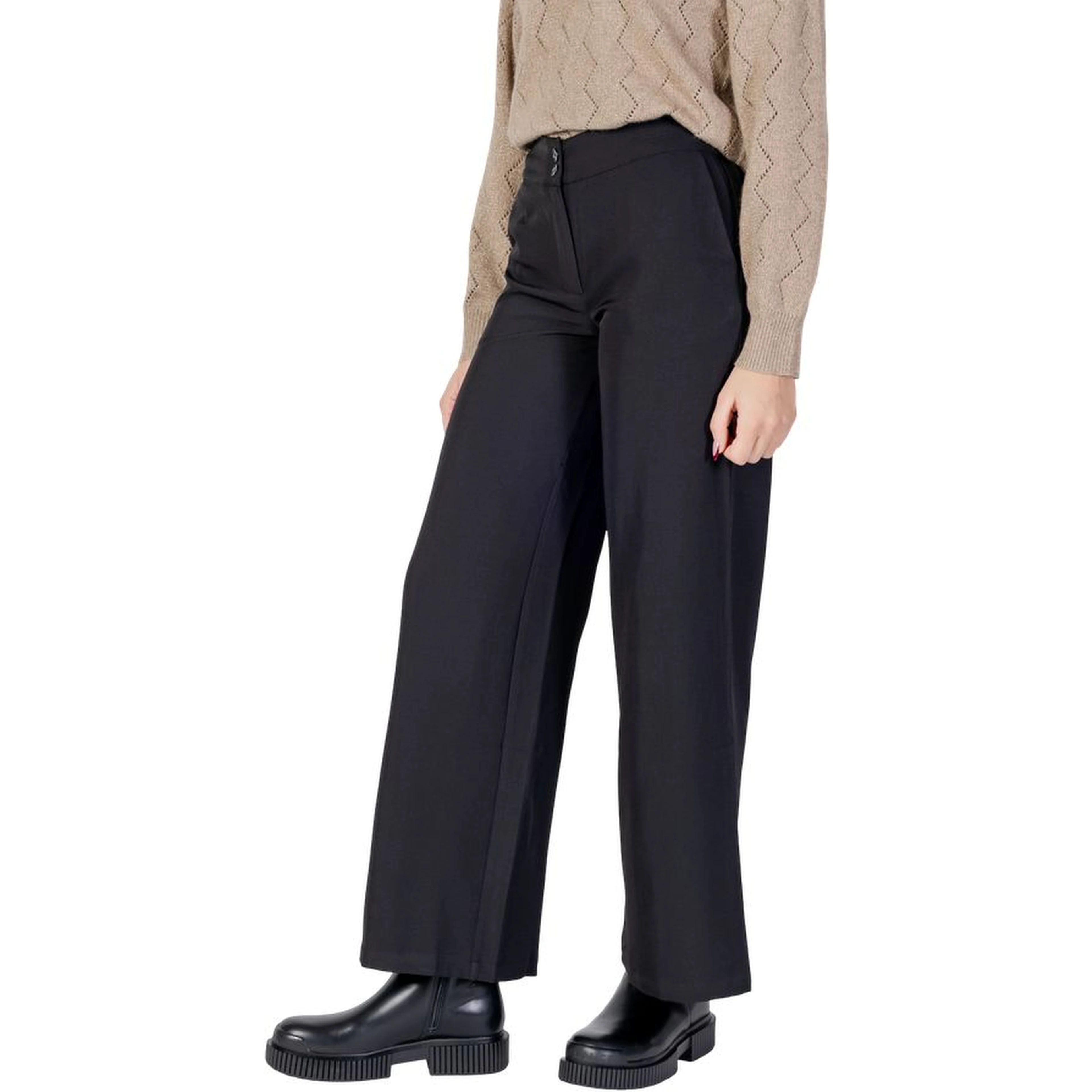Black Polyester Flared Pants