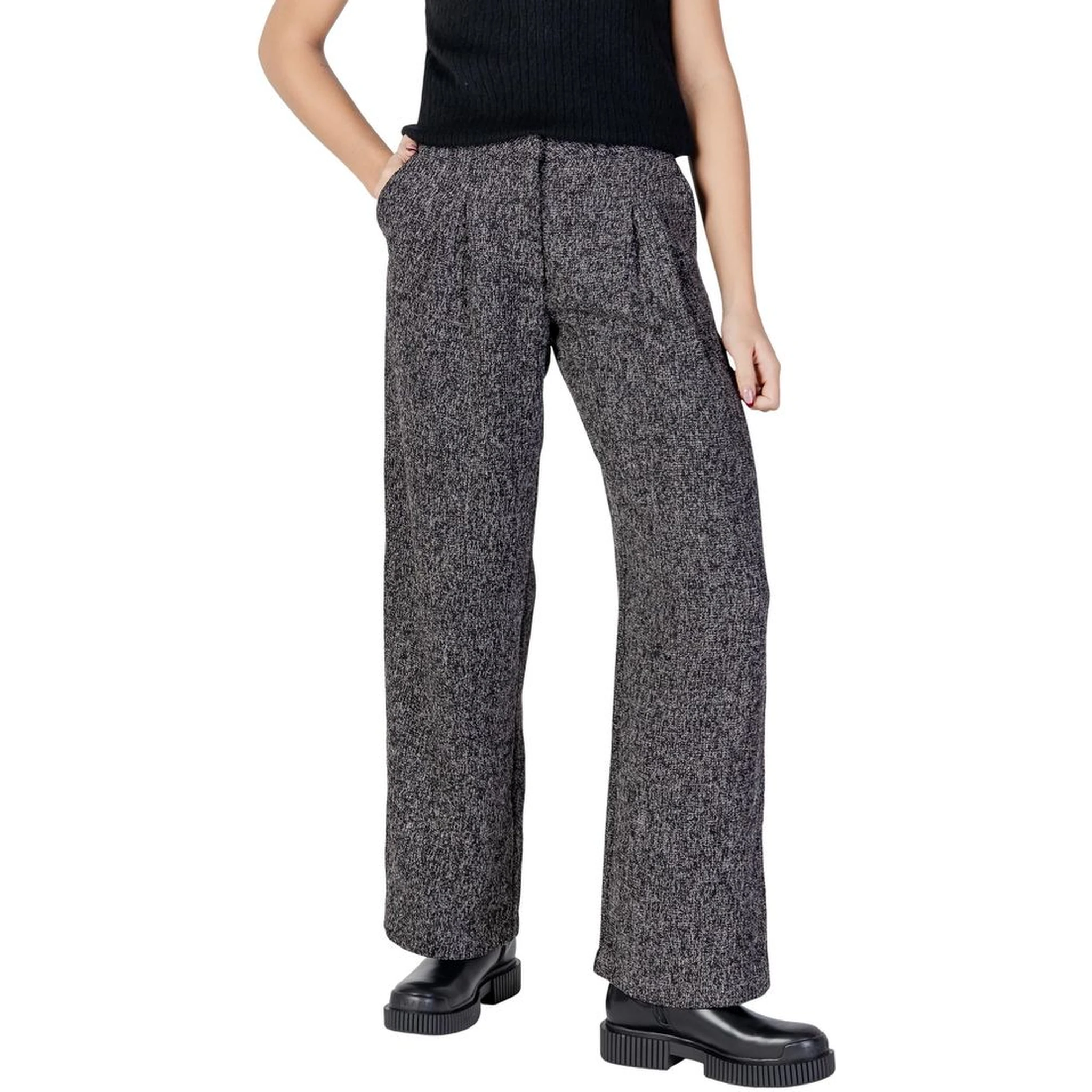 Black Polyester Flared Pants