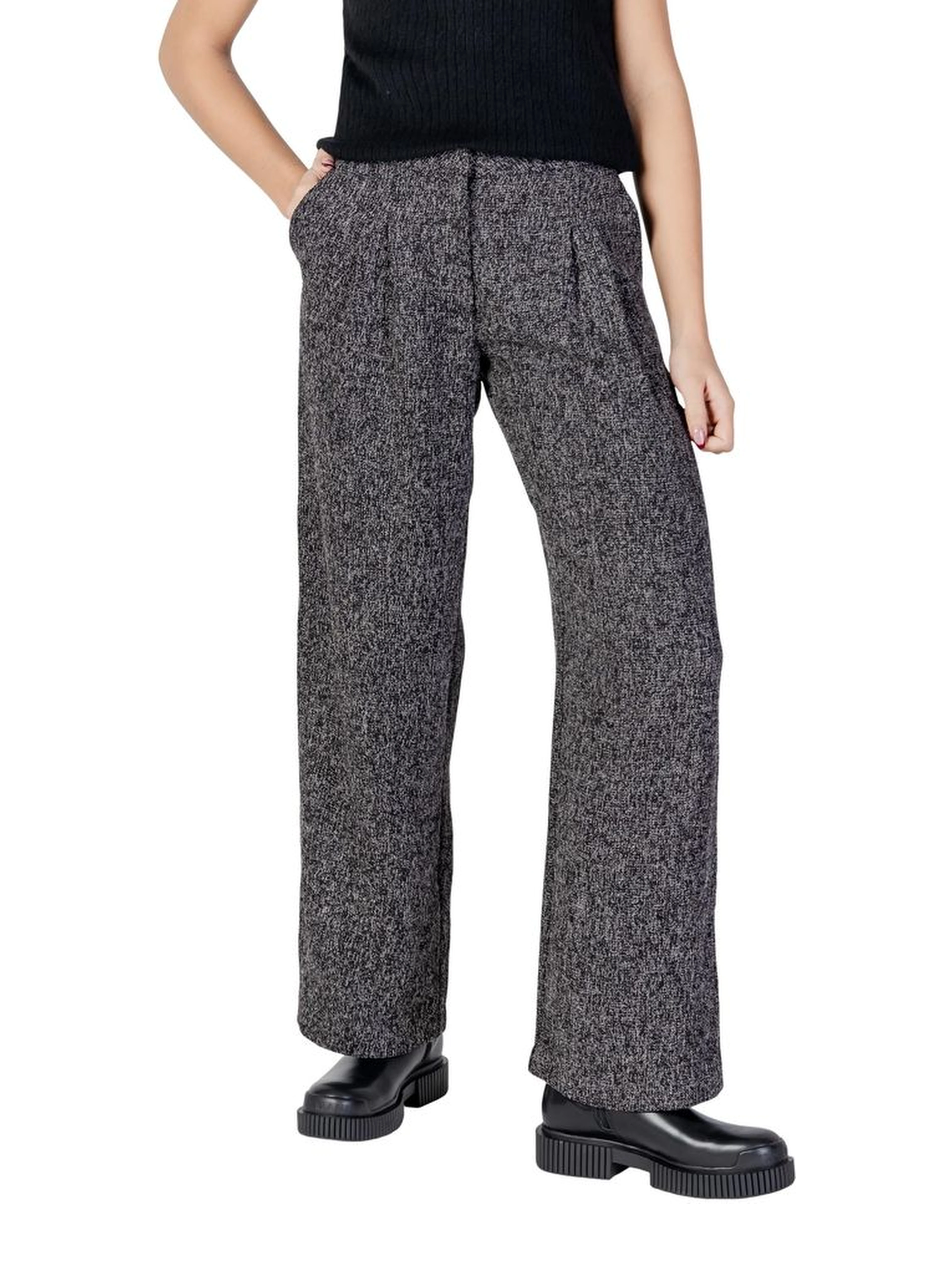 Black Polyester Flared Pants