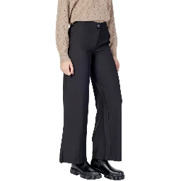 Black Polyester Flared Pants