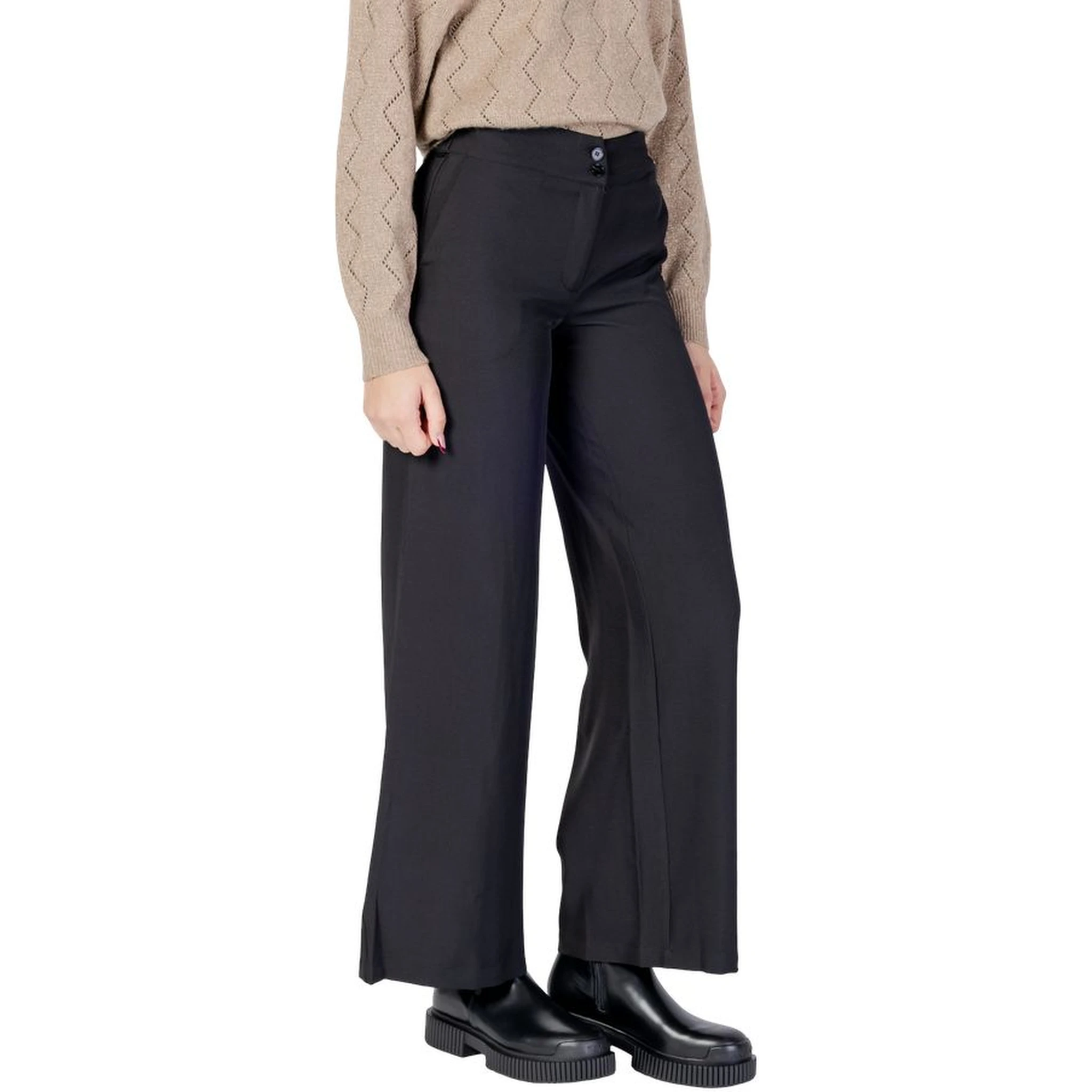 Black Polyester Flared Pants