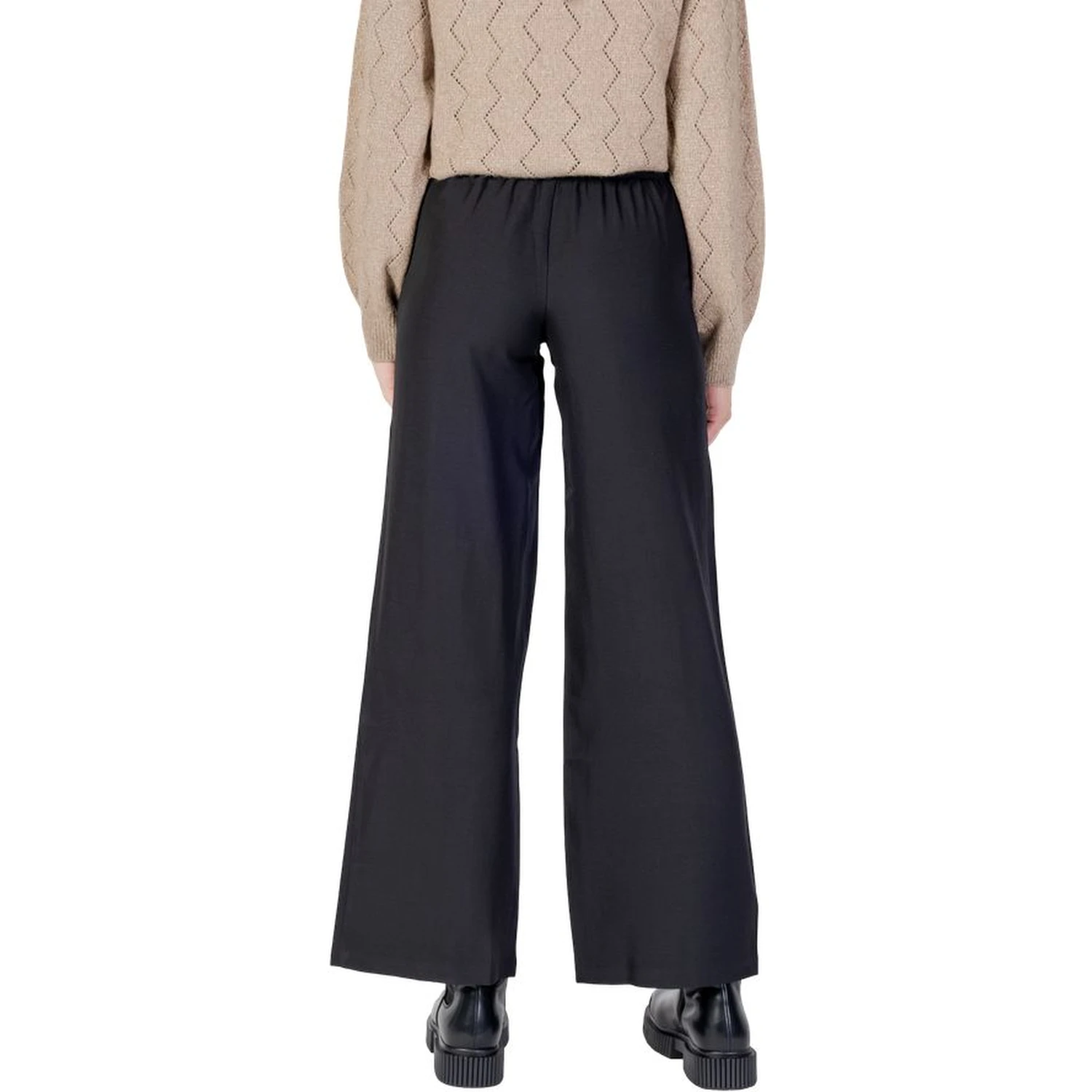 Black Polyester Flared Pants