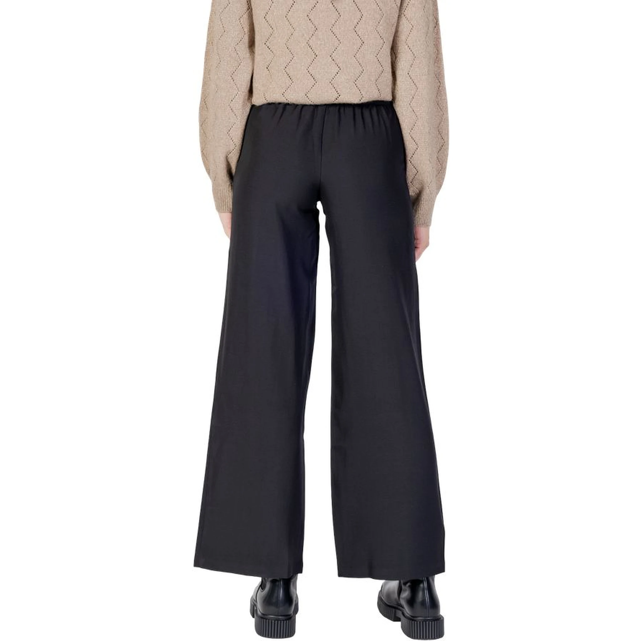 Black Polyester Flared Pants