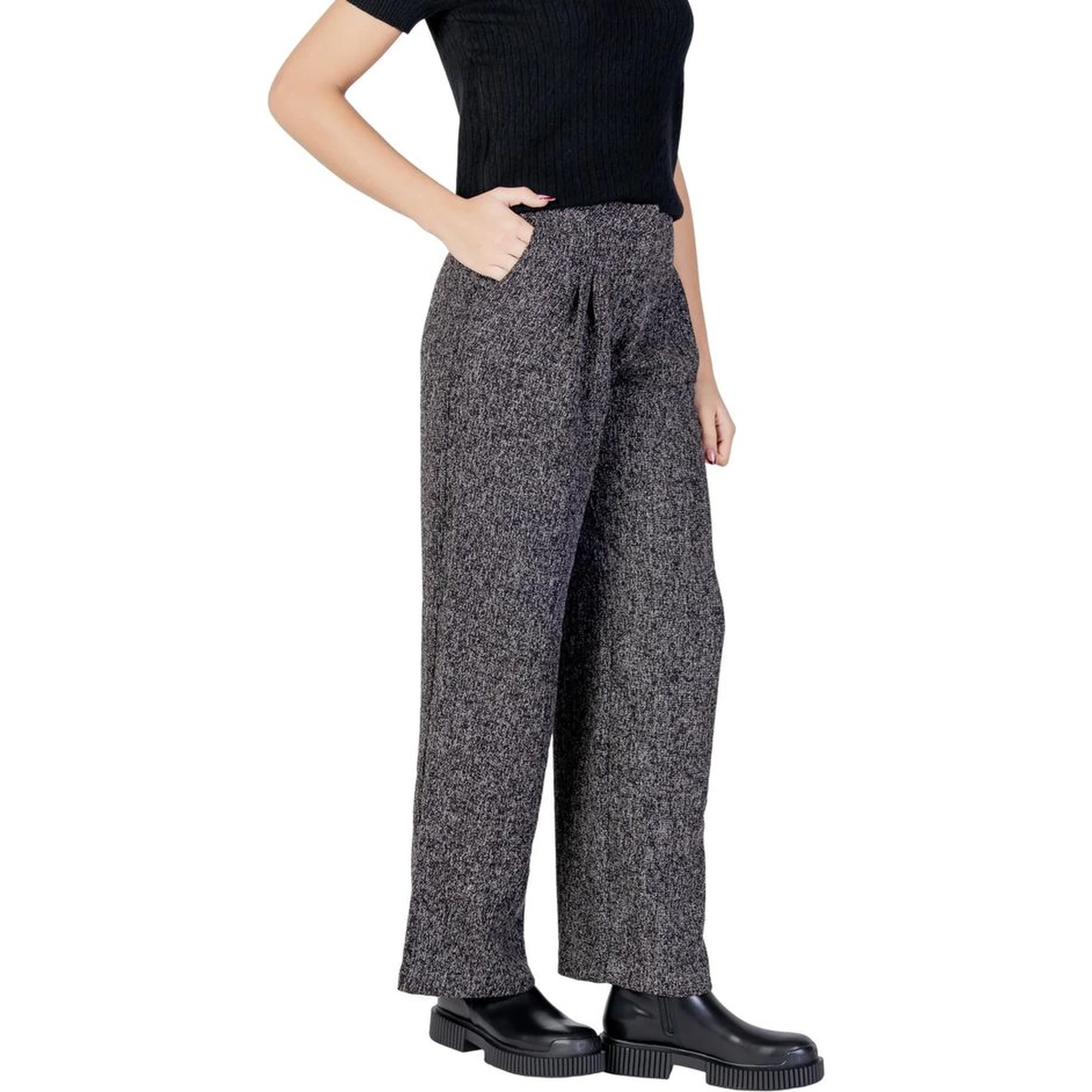 Black Polyester Flared Pants