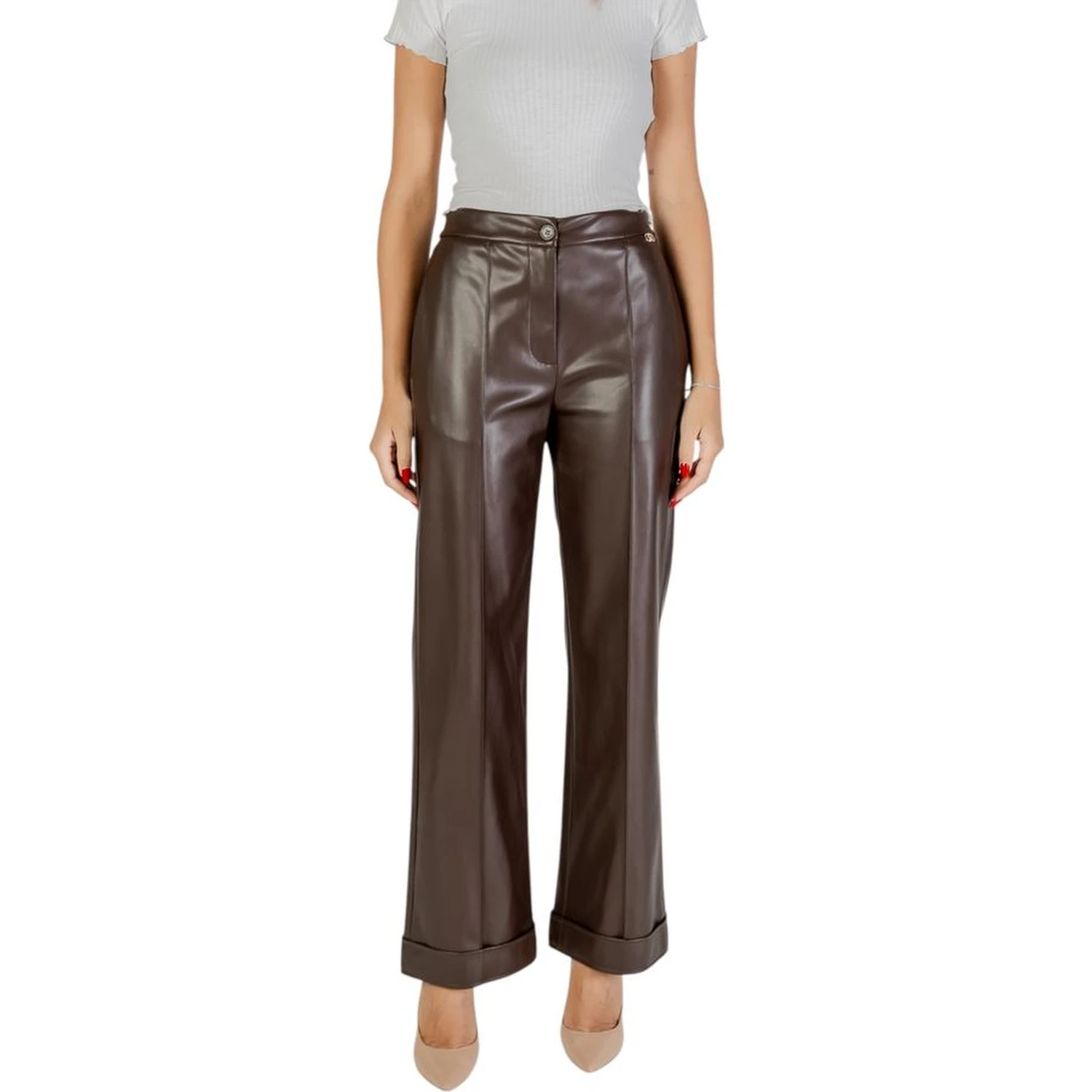 Brown Polyester Casual Pants