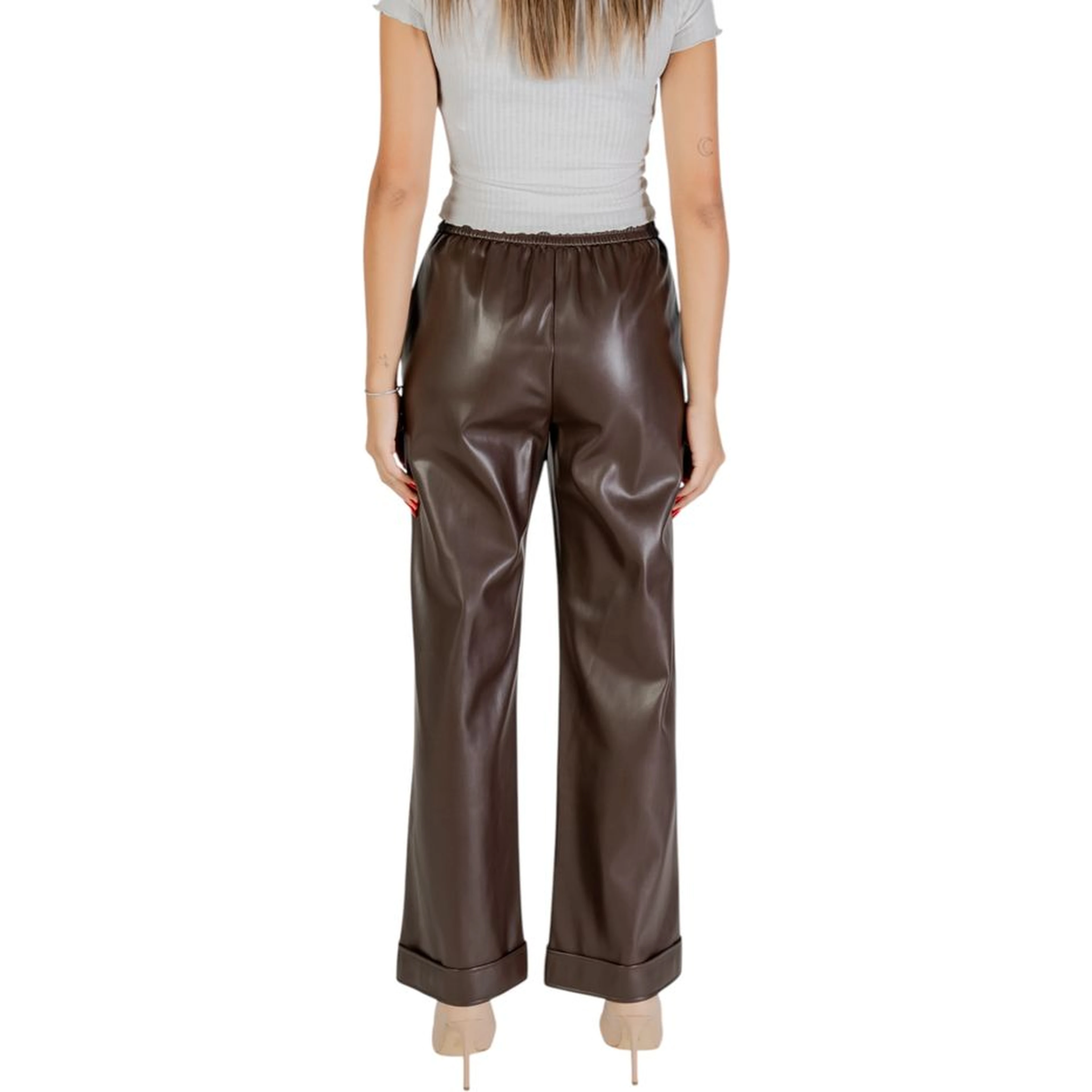 Brown Polyester Casual Pants