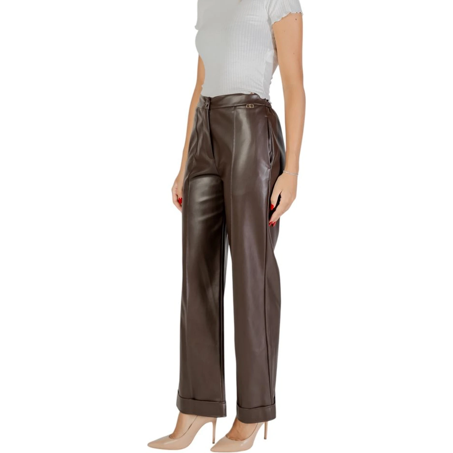 Brown Polyester Casual Pants