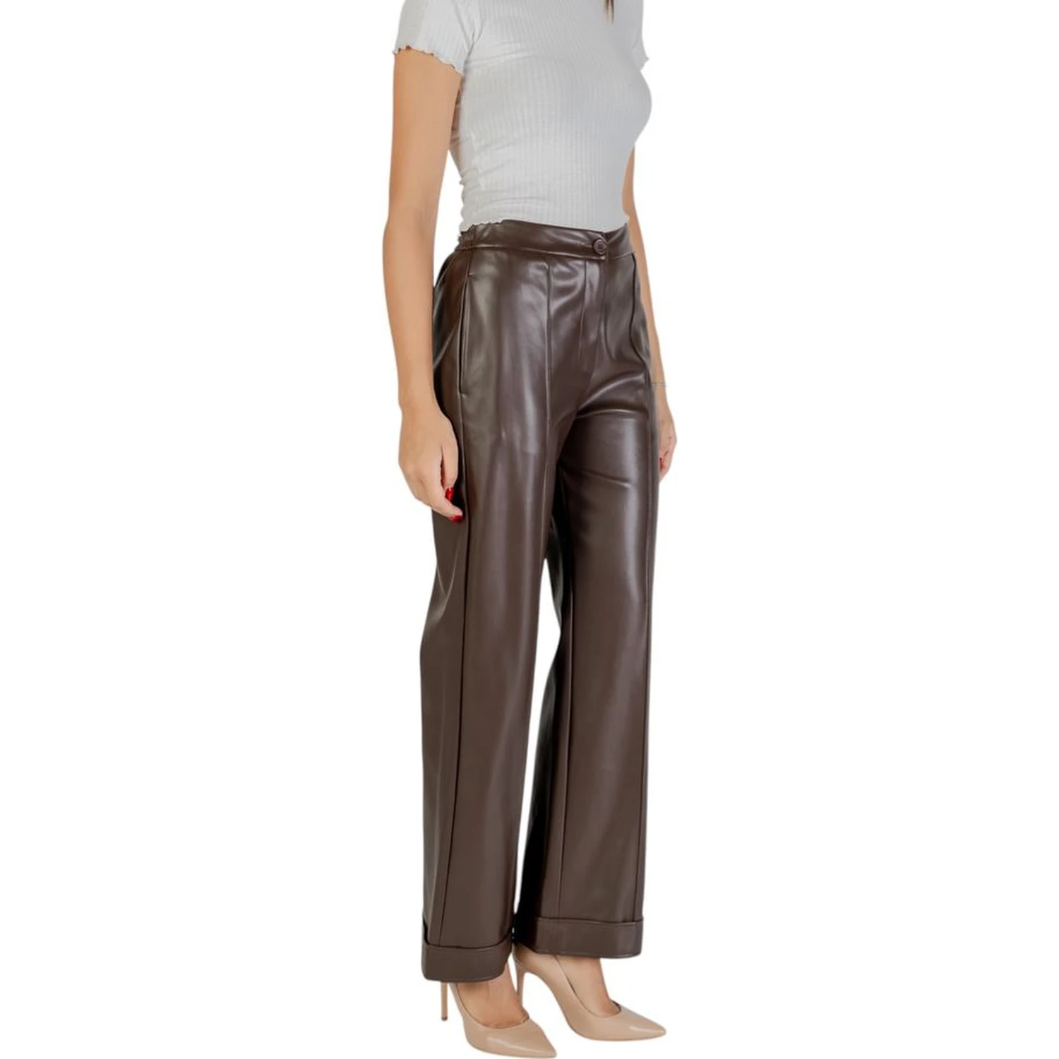 Brown Polyester Casual Pants