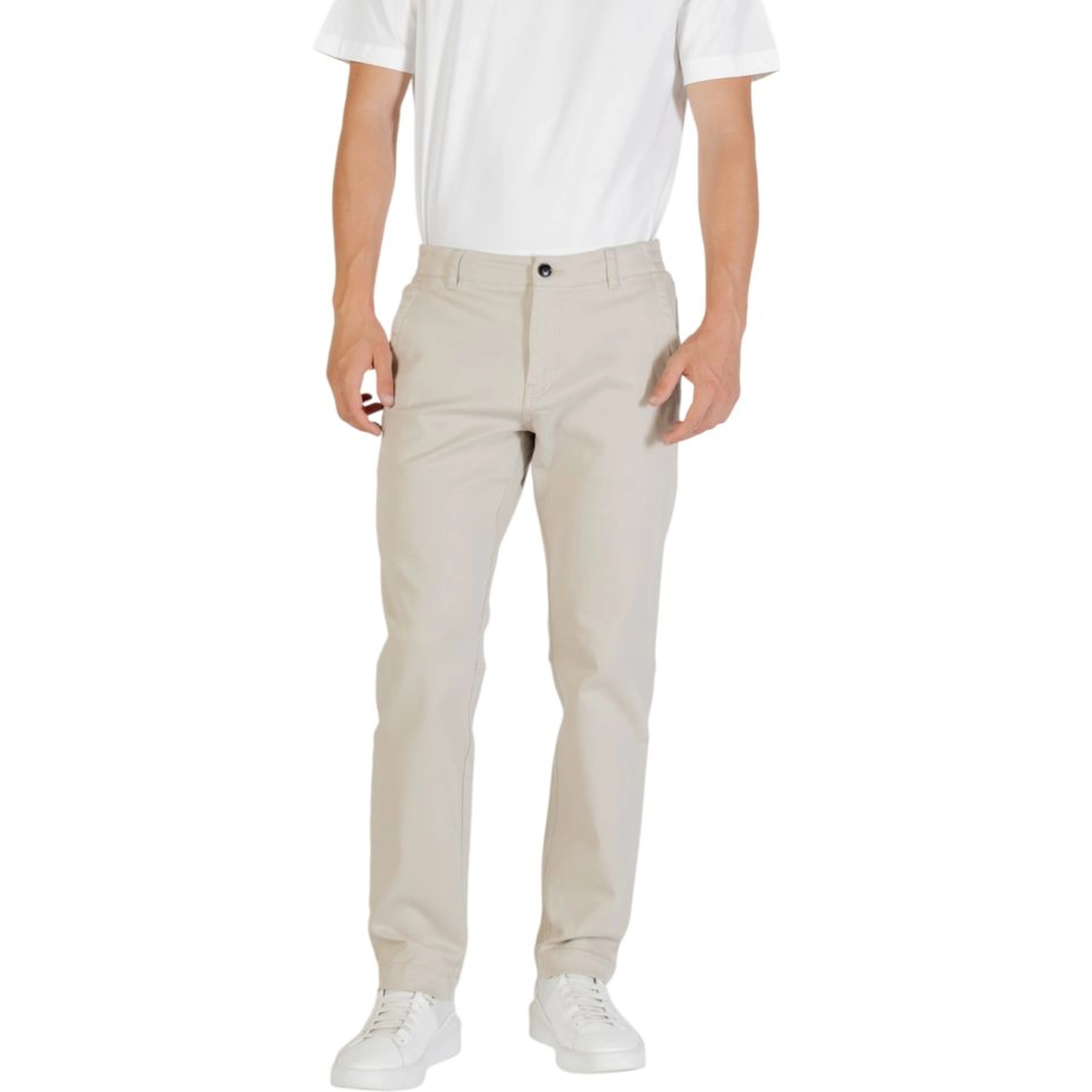 Beige Polyester Casual Pants