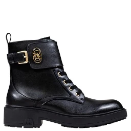 Black Artificial Leather Lace-Up Boots