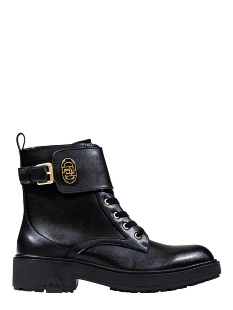 Black Artificial Leather Lace-Up Boots