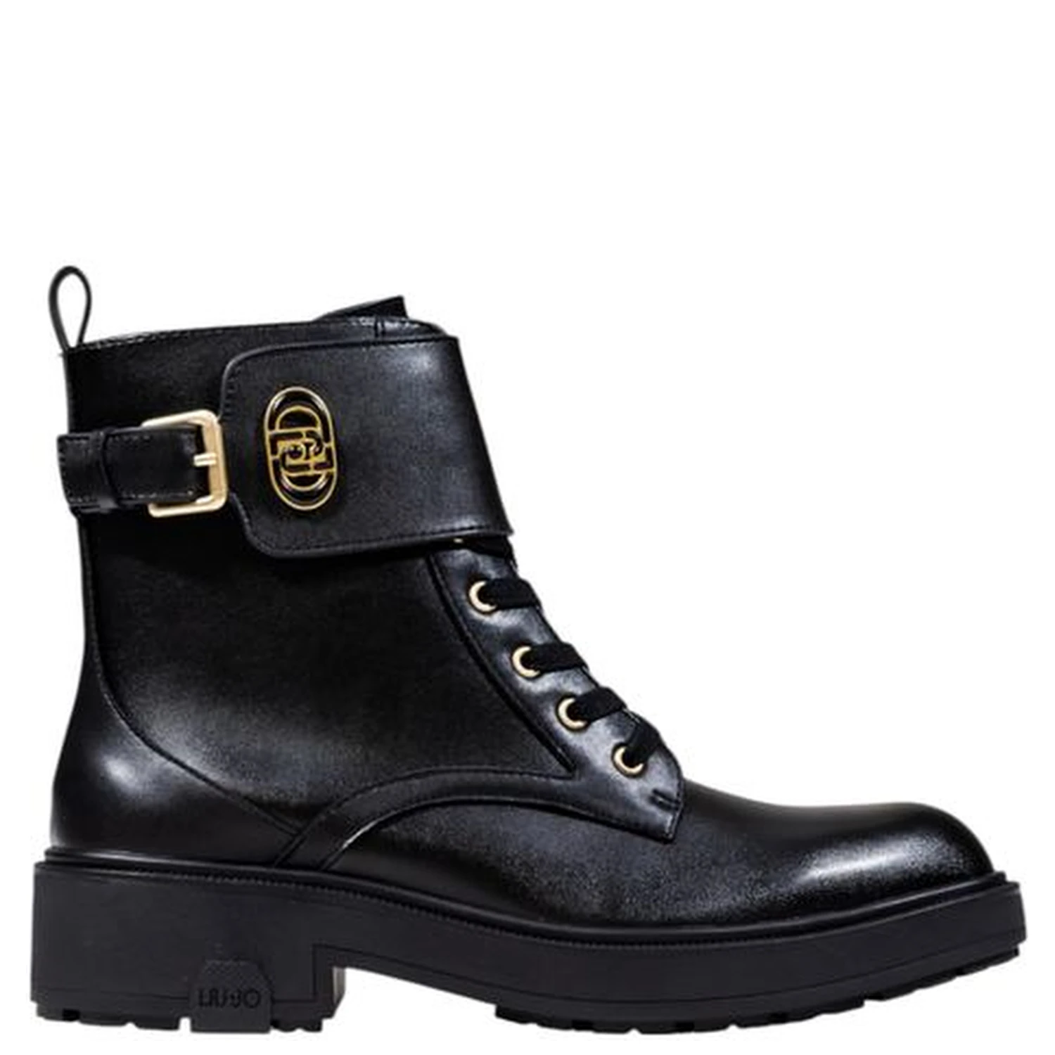 Black Artificial Leather Lace-Up Boots