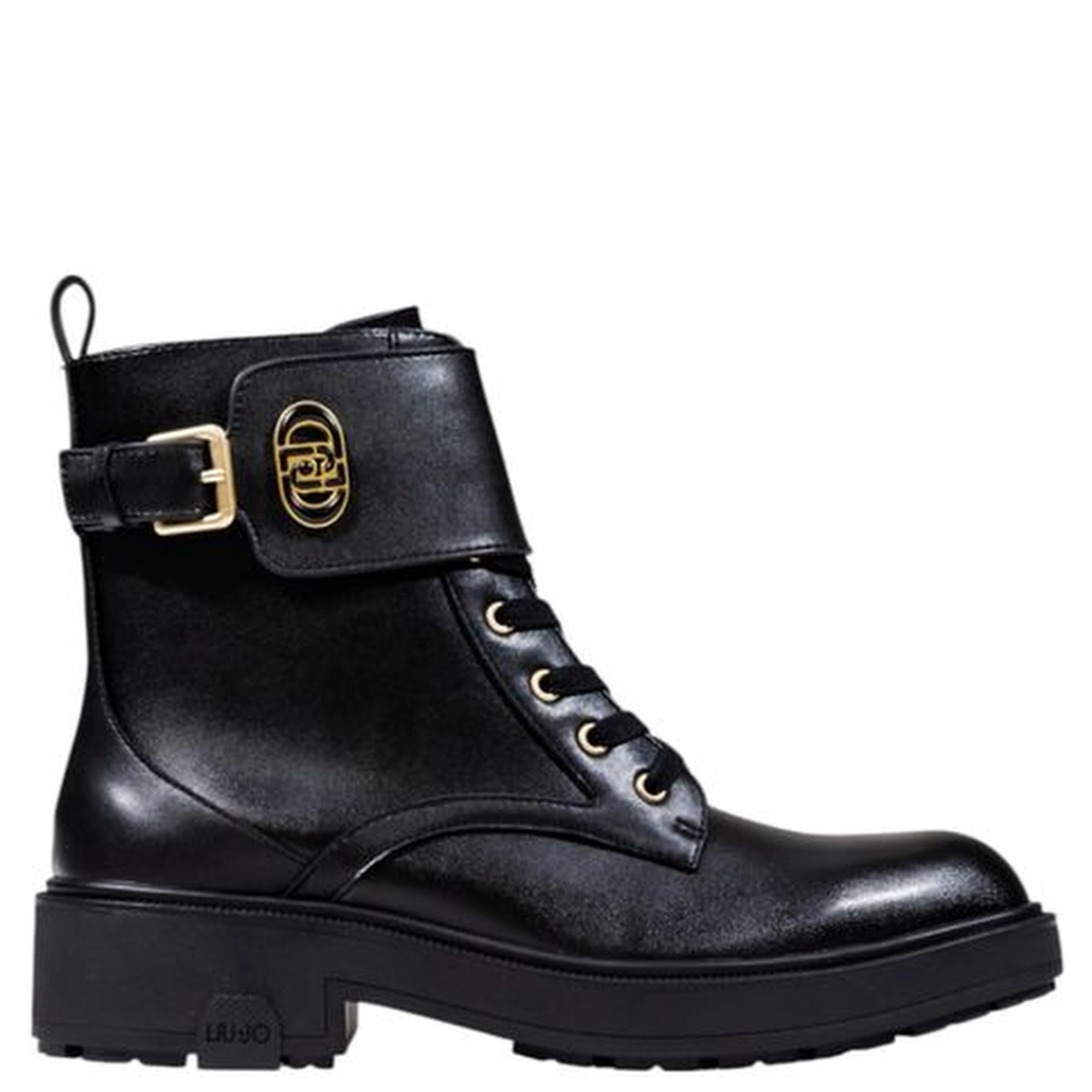 Black Artificial Leather Lace-Up Boots
