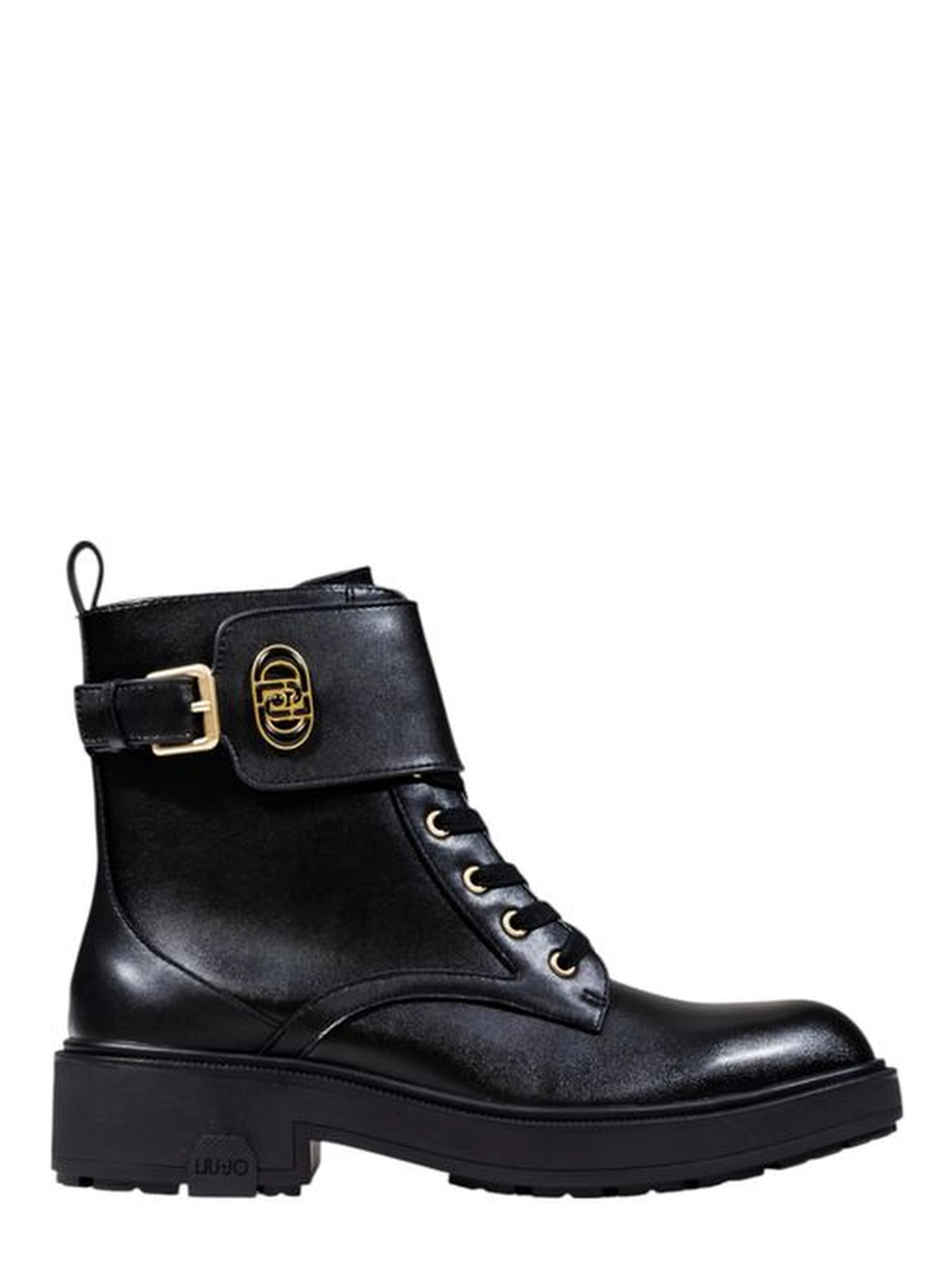 Black Artificial Leather Lace-Up Boots