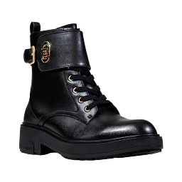 Black Artificial Leather Lace-Up Boots